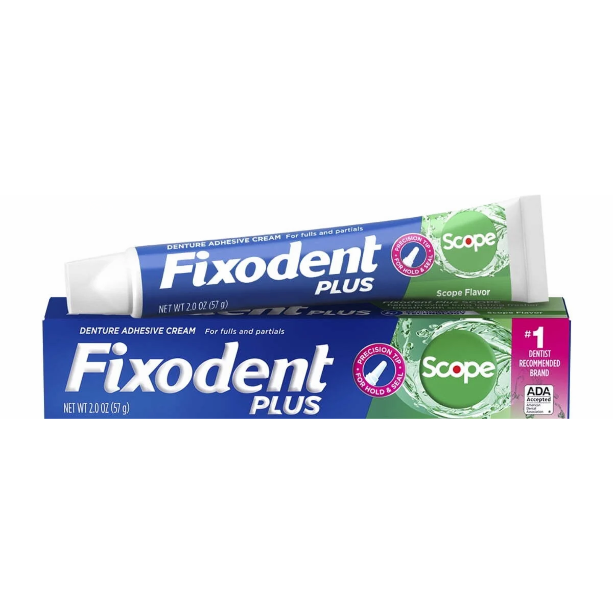 Fixodent, Plus Scope Denture Adhesive Cream, Secure Hold and Fresh Scope Flavor, 2.0 oz