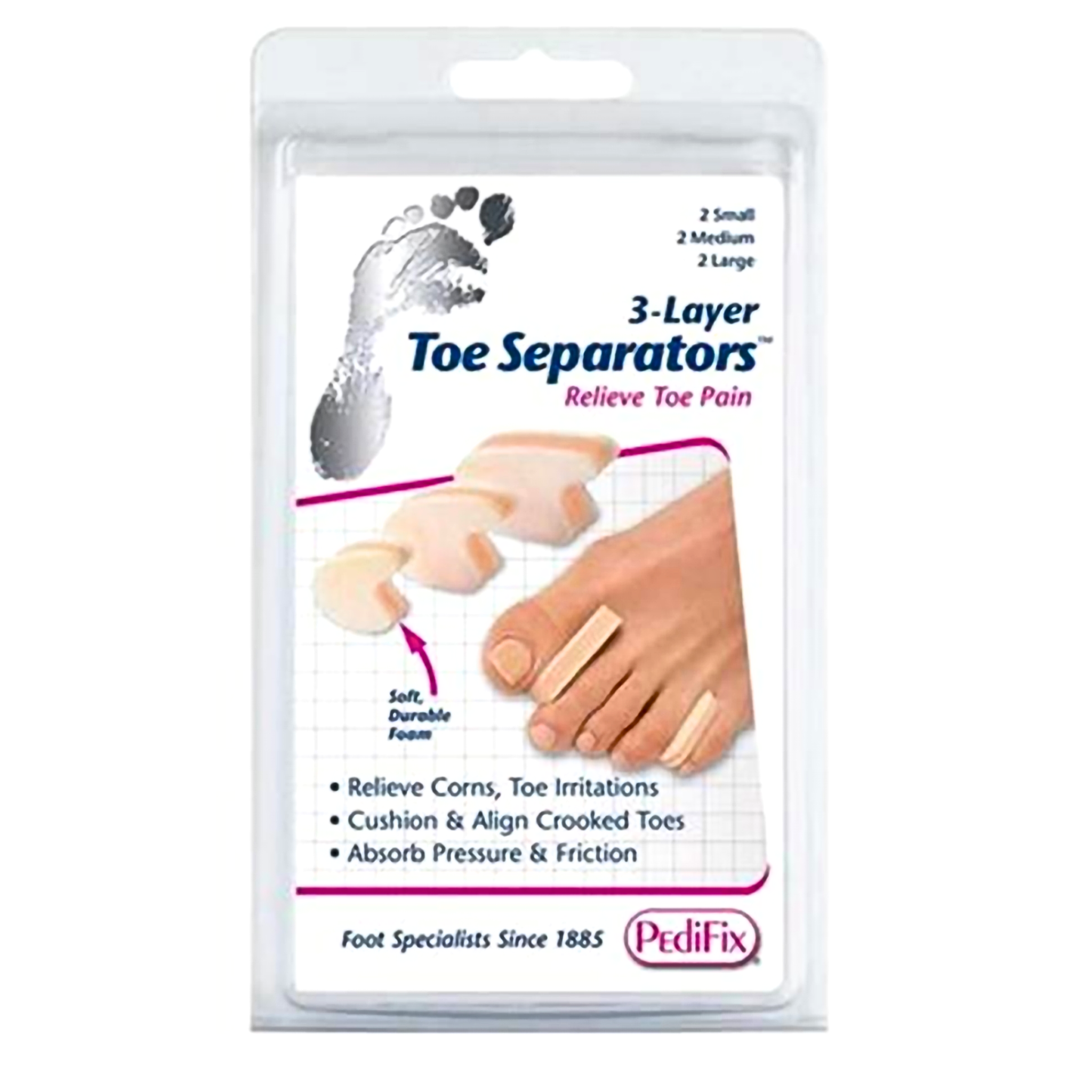 PediFix, 3-Layer Toe Separators, Soft Cushion for Toe Alignment and Comfort, 6 Count - Pharmaful