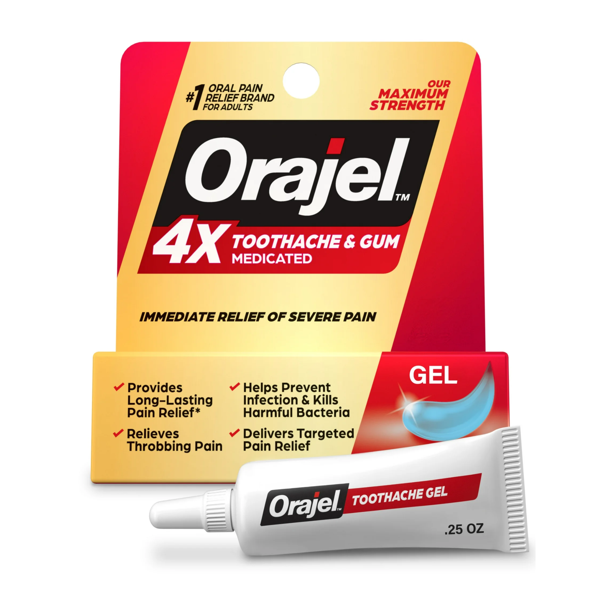 Orajel, Maximum Strength Toothache Pain Relief Gel, Fast-Acting Oral Pain Relief, 0.25 oz