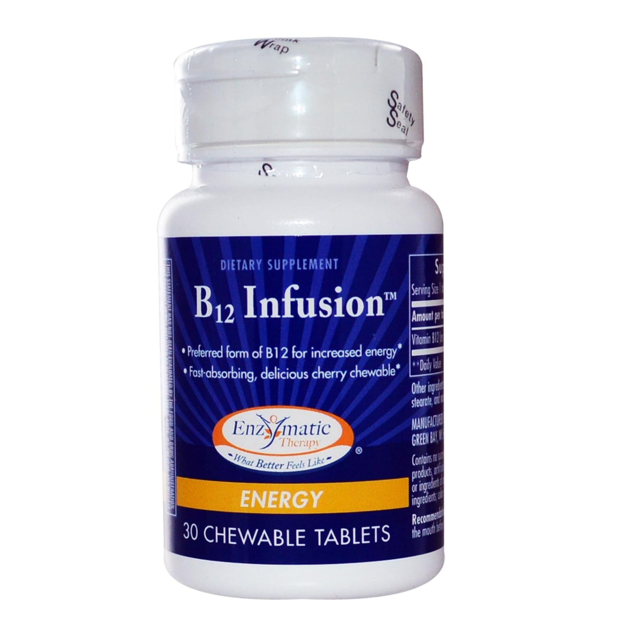 Enzymatic Therapy, B12 Infusion Chewable Tablets, Energy & Nervous System Support, 30 Count