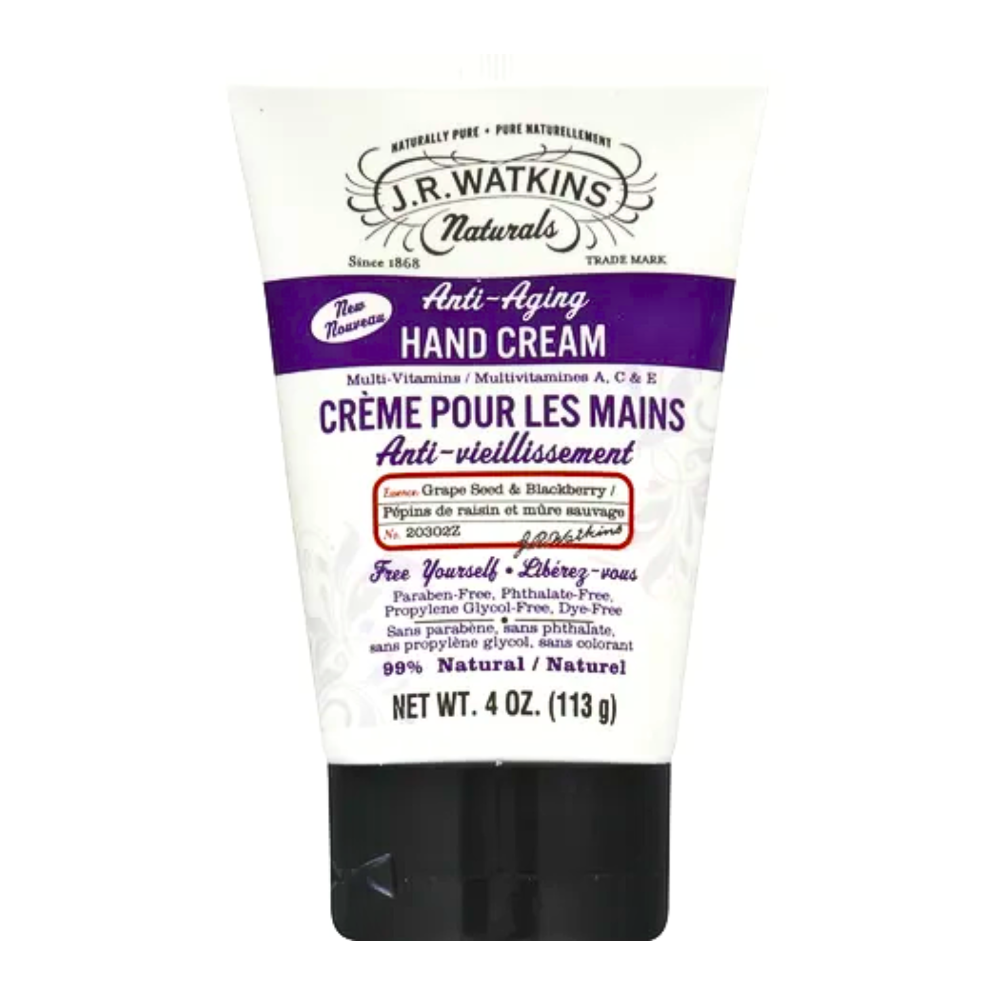 J.R. Watkins, Natural Anti-Aging Hand Cream, Grape Seed & Blackberry, 4 oz