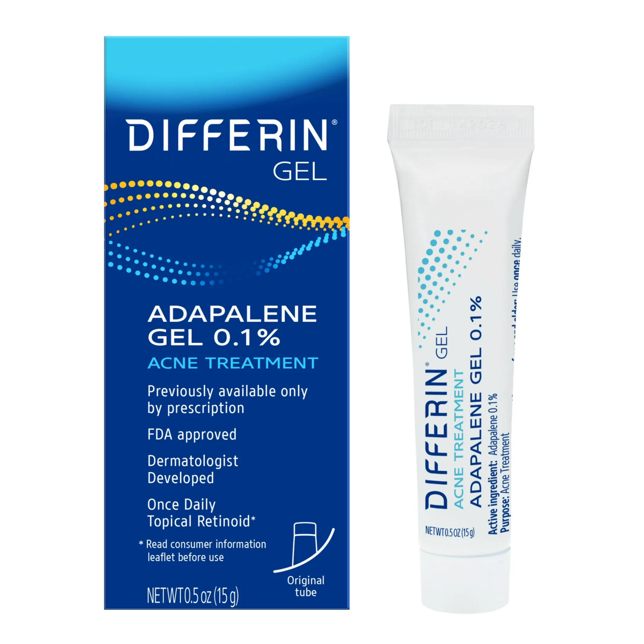 Differin, Adapalene Gel 0.1% Acne Treatment with Retinoid, Clear Skin Formula, 0.5 oz - Pharmaful