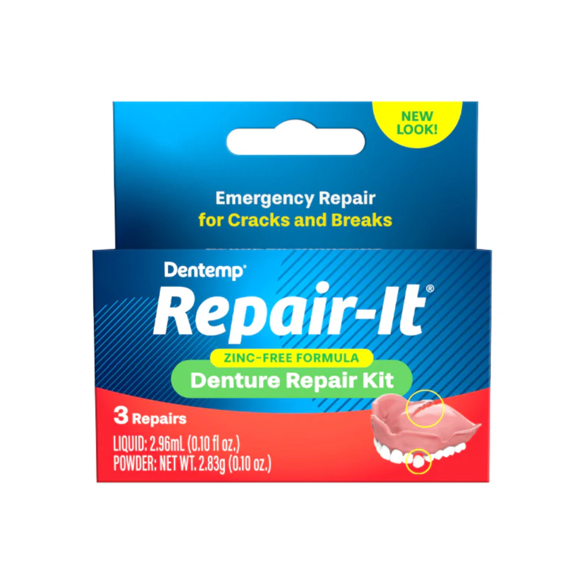 Dentemp, Repair-It Denture Repair Kit, Temporary and Strong Dental Repair Solution for 3 Repairs, 1 Kit