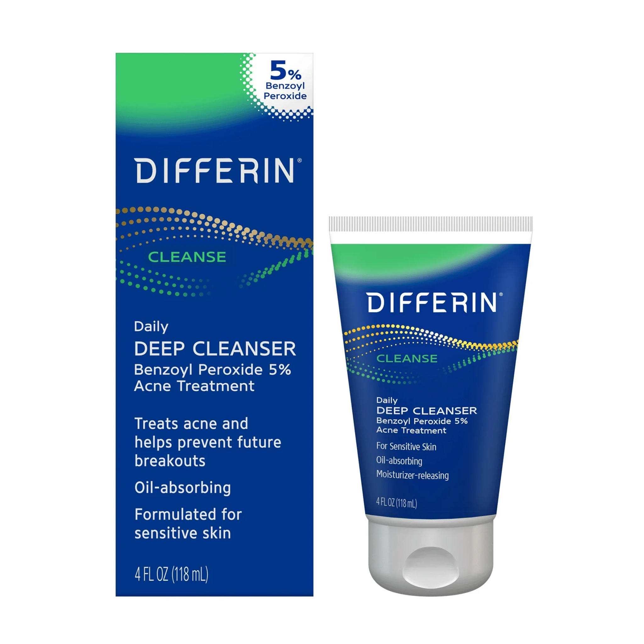 Differin, Daily Deep Cleanser Face Wash for Acne-Prone Skin with 5% Benzoyl Peroxide, 4 oz - Pharmaful