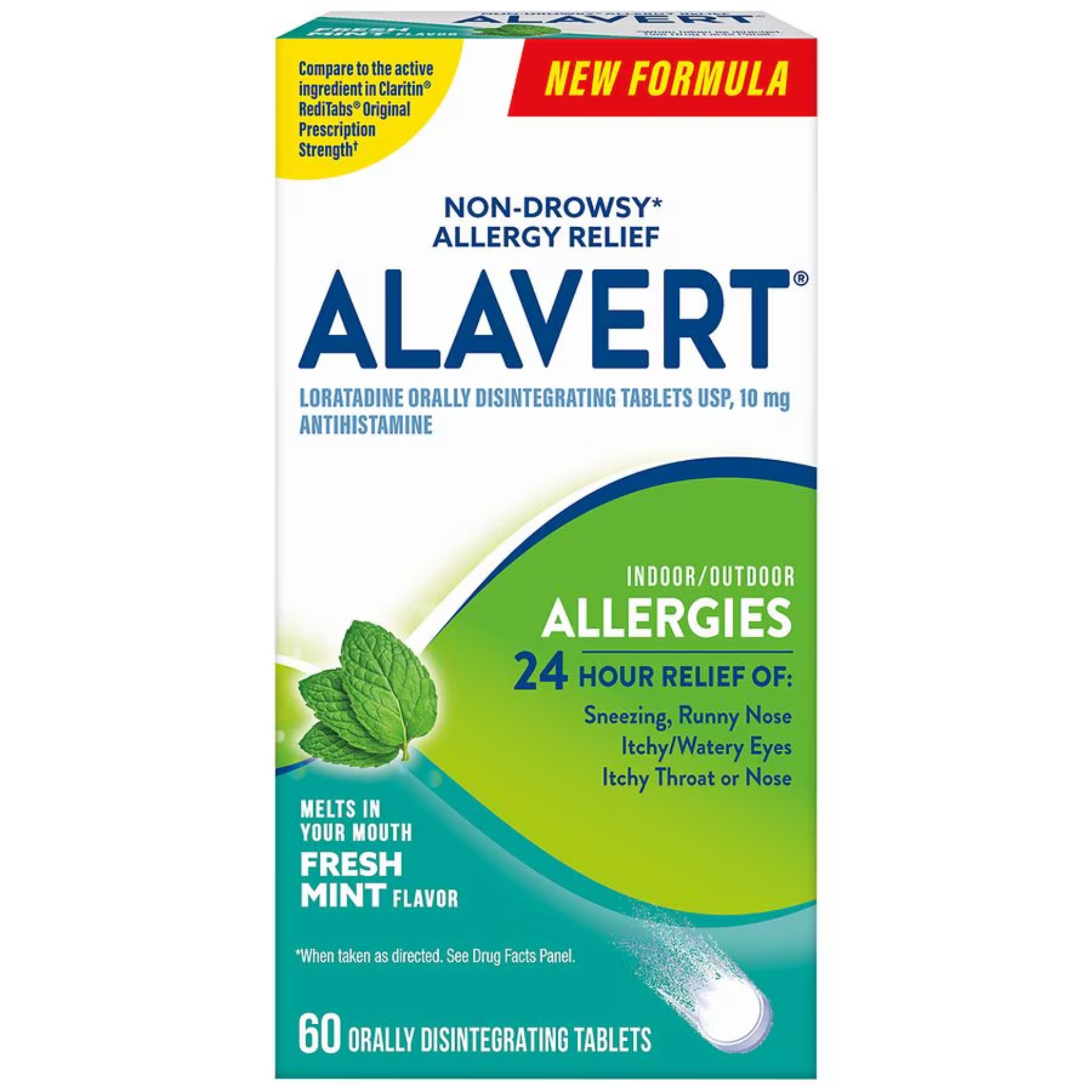 Alavert, 24 Hour Allergy Relief, Orally Disintegrating Tablets, Fresh Mint Flavor, Non-Drowsy Formula, 60 Count