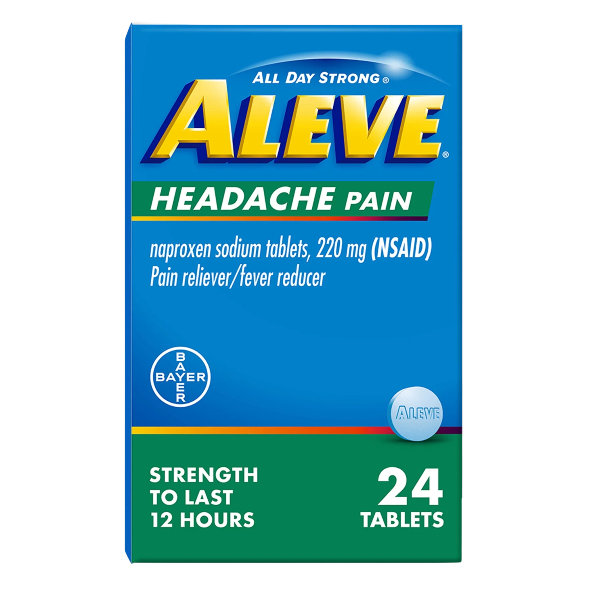 Aleve, Headache Pain Reliever Tablets, Naproxen Sodium for Fast-Acting Relief and Long-Lasting Comfort, 24 Count