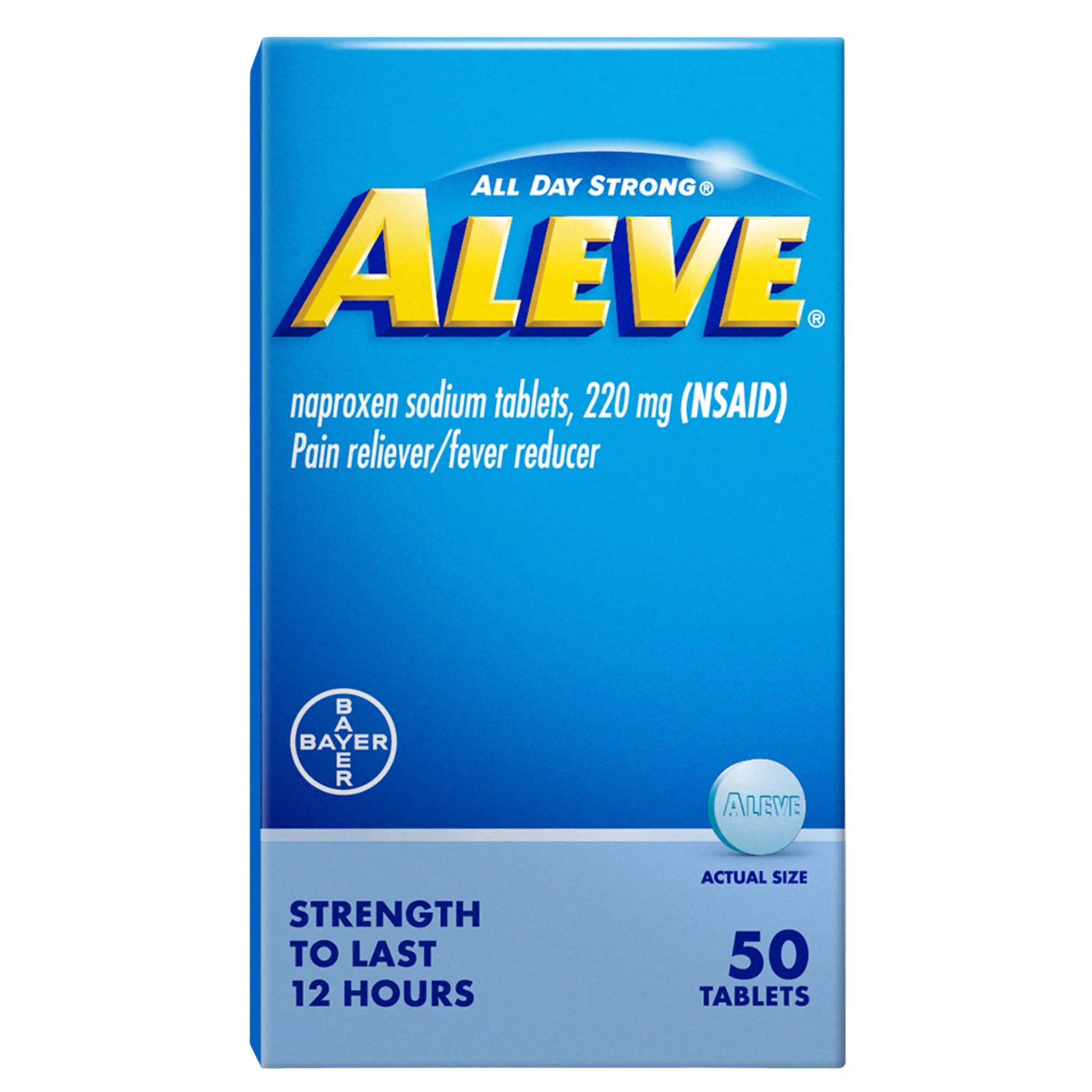 Aleve, Naproxen Sodium Pain Reliever Tablets, Long-Lasting Relief for Muscle and Joint Discomfort, 50 Count