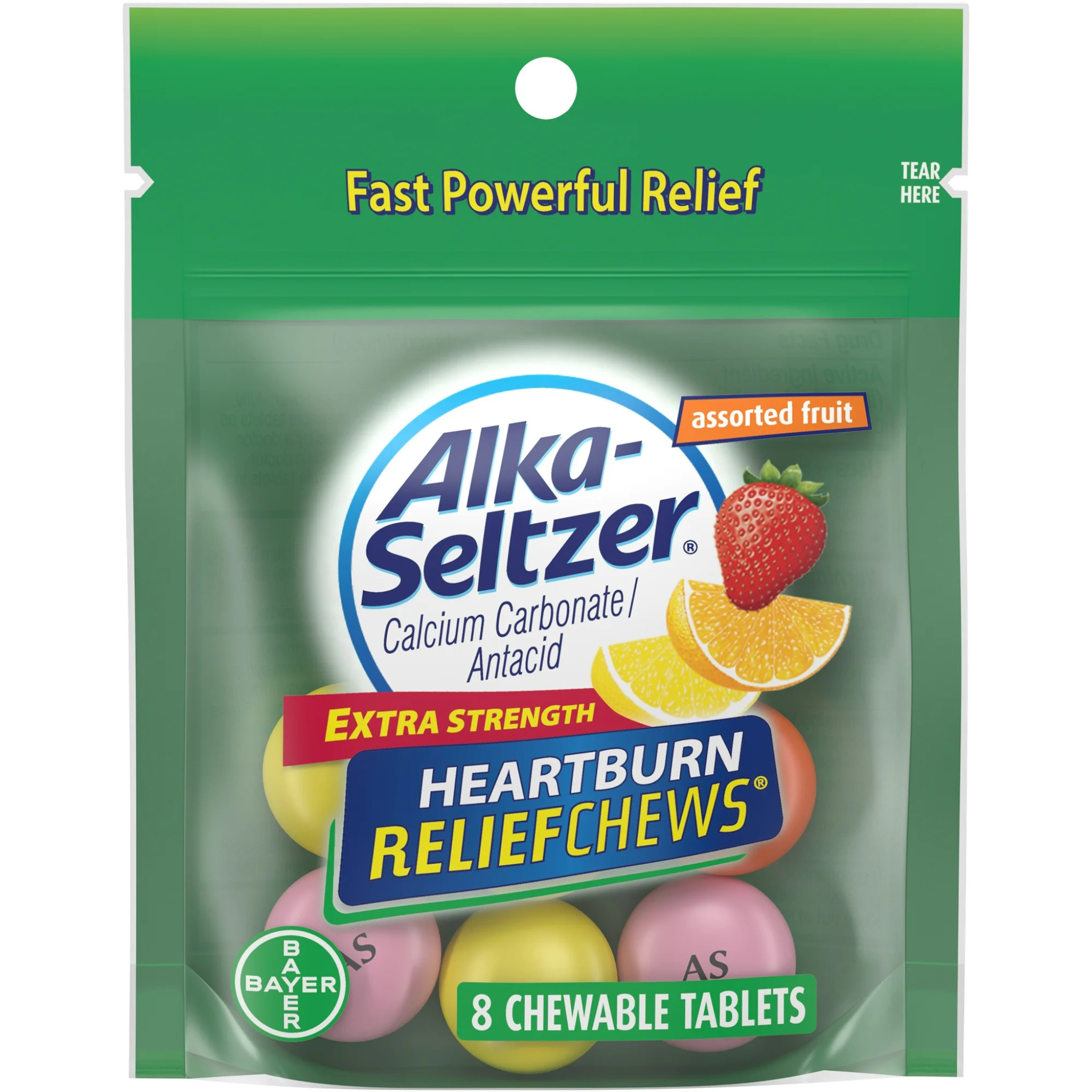 Alka-Seltzer Extra Strength Heartburn Relief Chews Assorted Fruit, 8 Count - Pharmaful