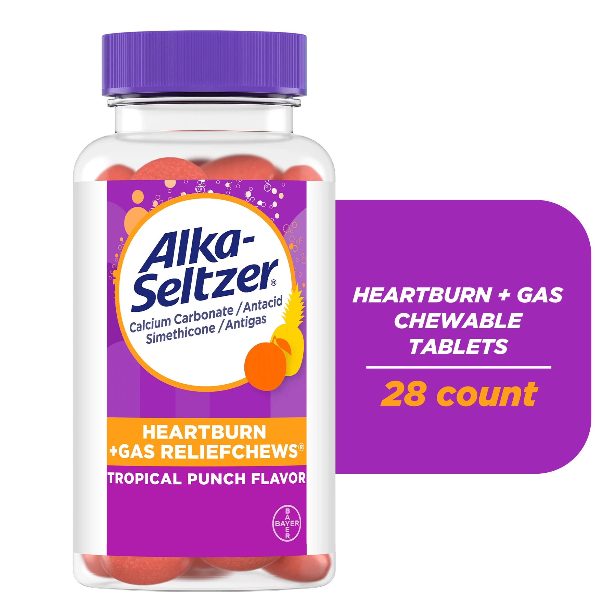 Alka-Seltzer Heartburn Relief + Gas Relief Chews, Tropical Punch 28 Ct - Pharmaful