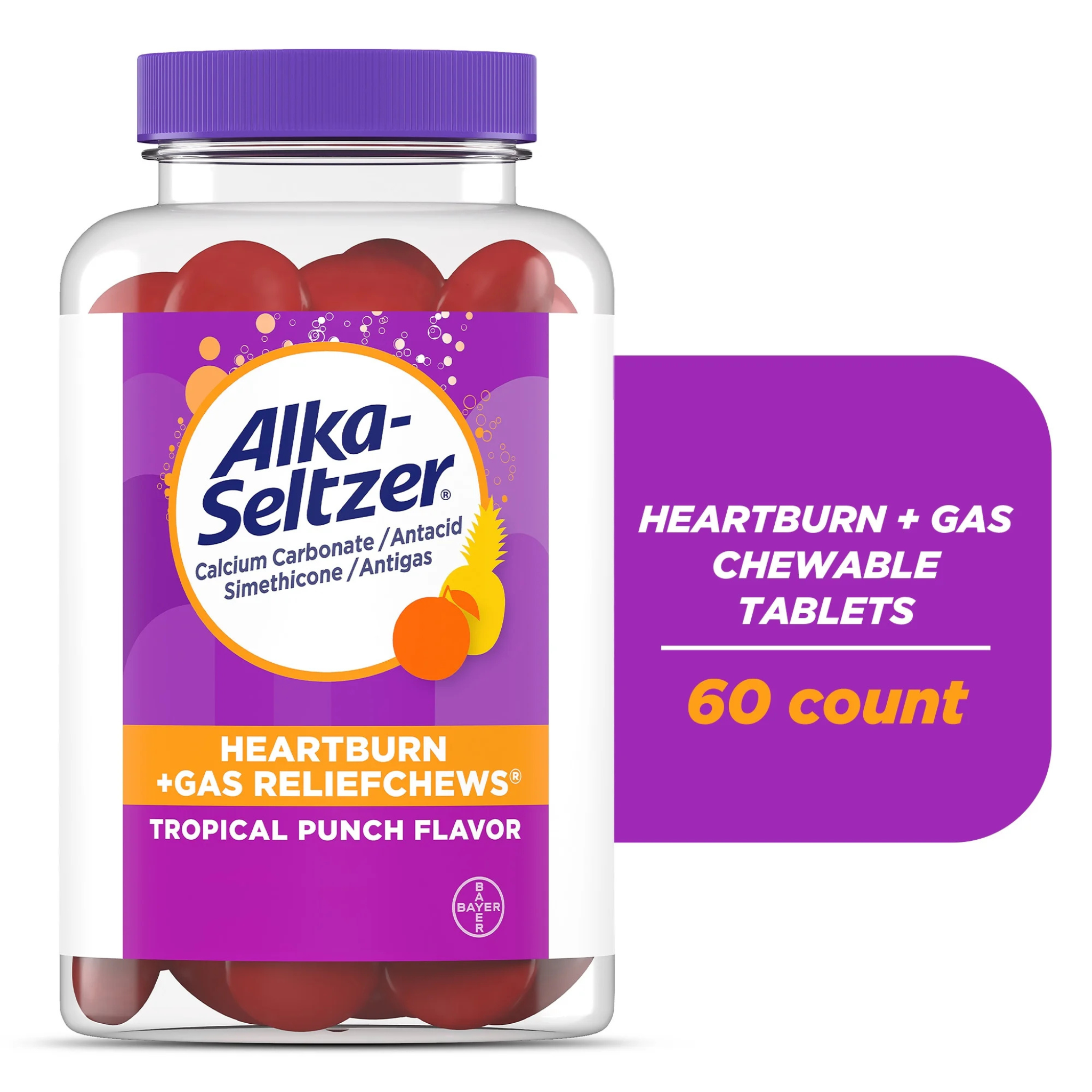 Alka-Seltzer Heartburn Relief + Gas Relief Chews, Tropical Punch 60 Ct - Pharmaful