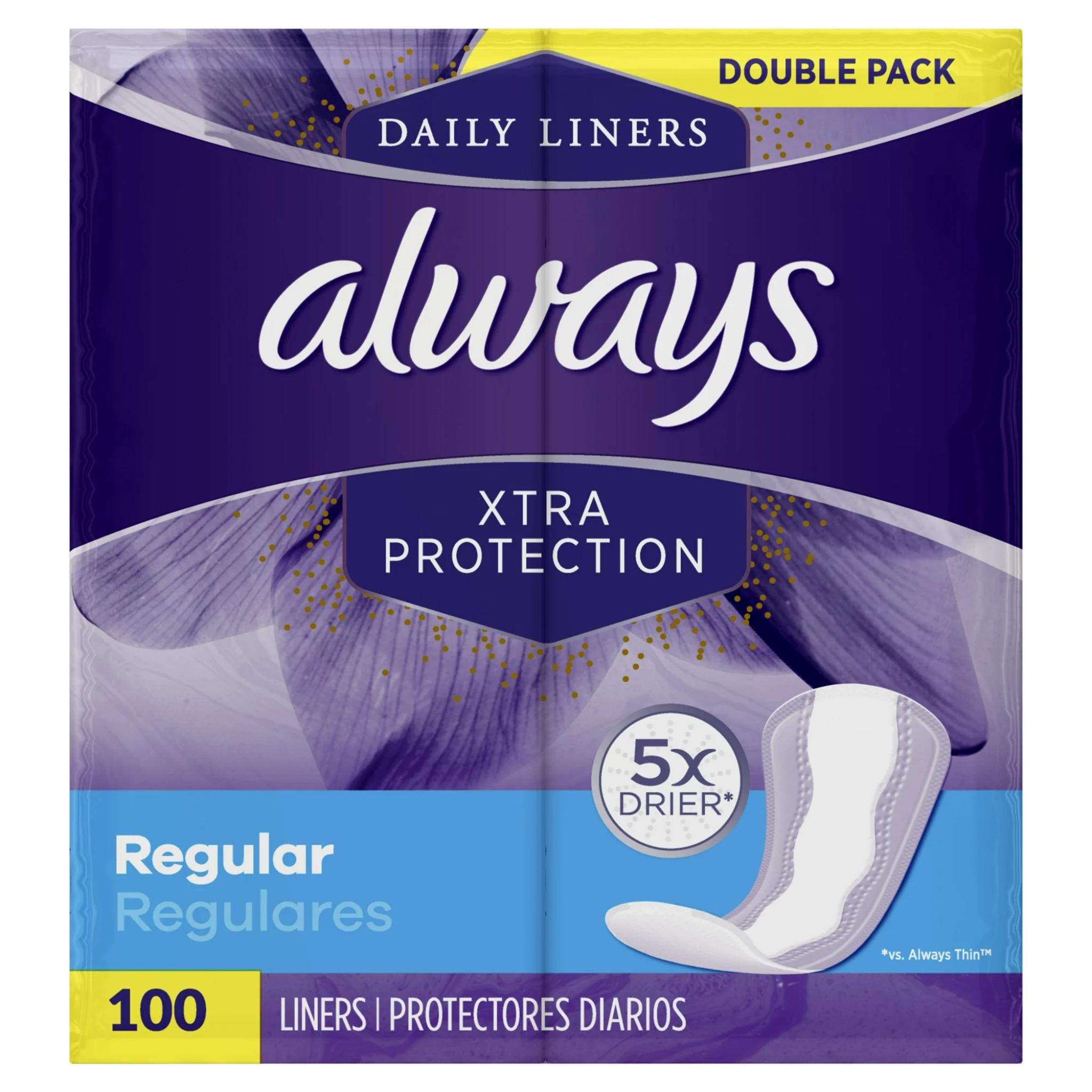 Always Xtra Protection Regular Daily Liners, Unscented 100 ct - 2 Pack - Pharmaful