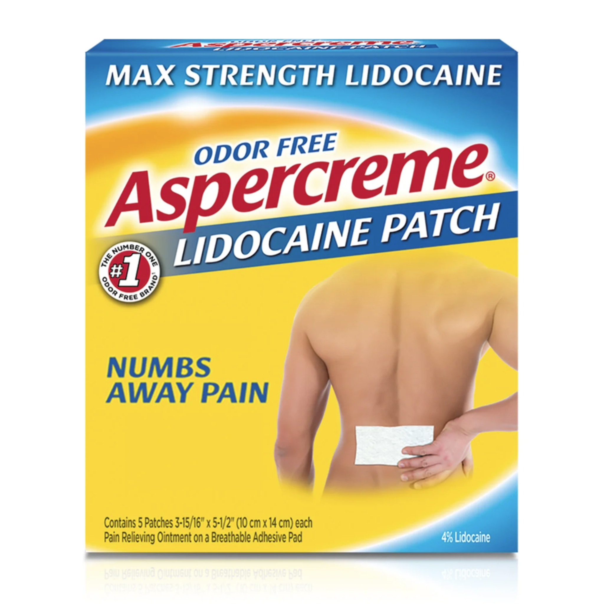 Aspercreme Max Strength Topical Numbing Pain Reliever Patches, 4% Lidocaine, Odor Free, 5 Count - Pharmaful