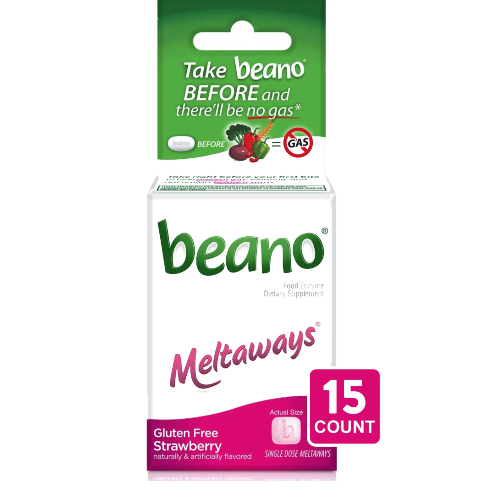 Beano Meltaways, Gas Prevention & Digestive Enzyme Supplement, Strawberry Flavor, 15 Count - Pharmaful