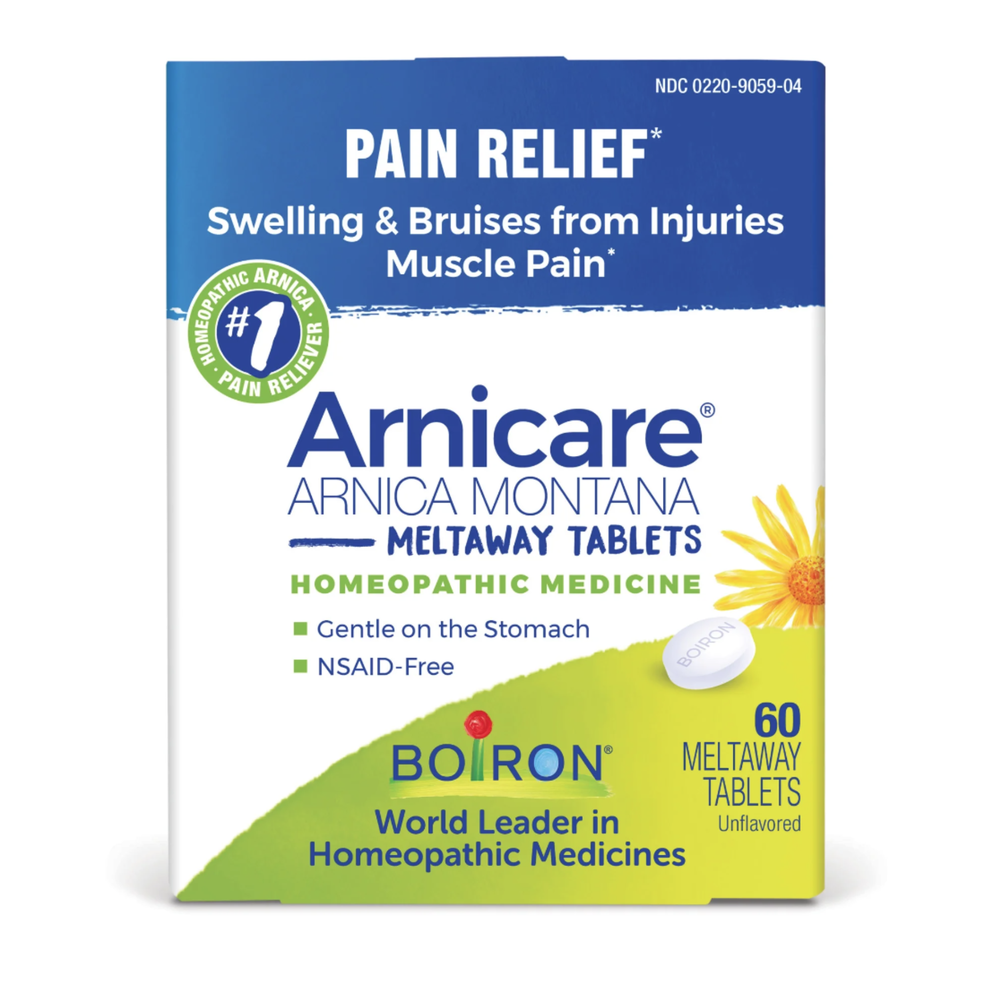 Boiron Arnicare Tablets, Homeopathic Medicine for Pain Relief, Swelling & Bruises from Injuries, Muscle Pain, 60 Meltaway Tablets - Pharmaful