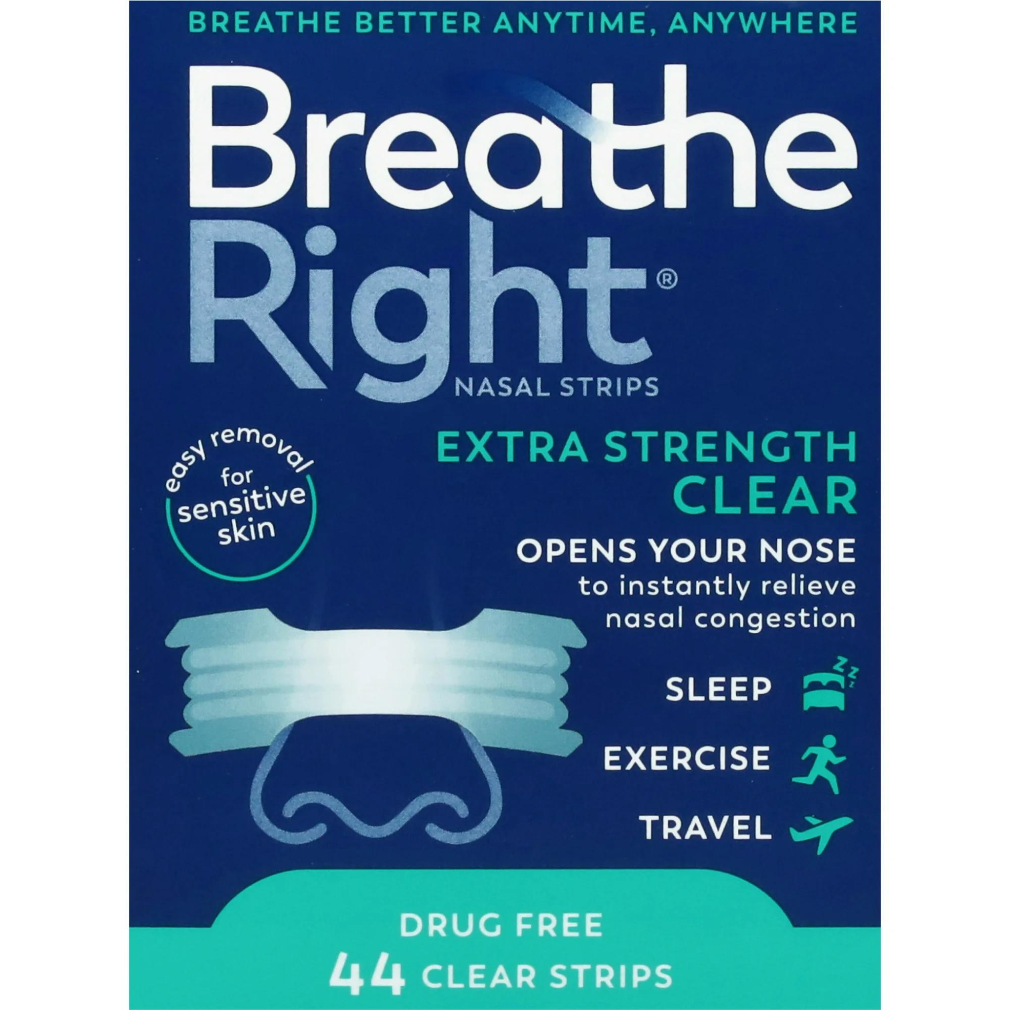 Breathe Right Extra Clear DrugFree Nasal Strips for Nasal Congestion Relief, 44 Count - Pharmaful
