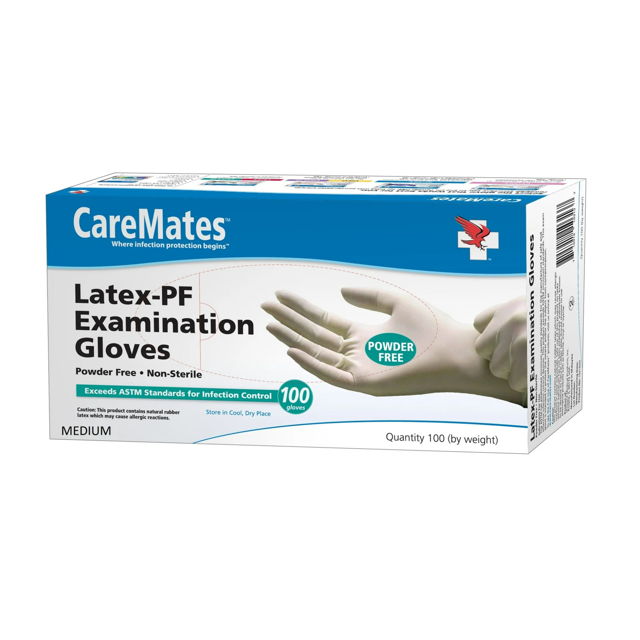 CareMates, Latex-PF Disposable Medical Grade Examination Gloves, Powder-Free for Reliable Comfort and Protection, Medium, 100 Count - Pharmaful