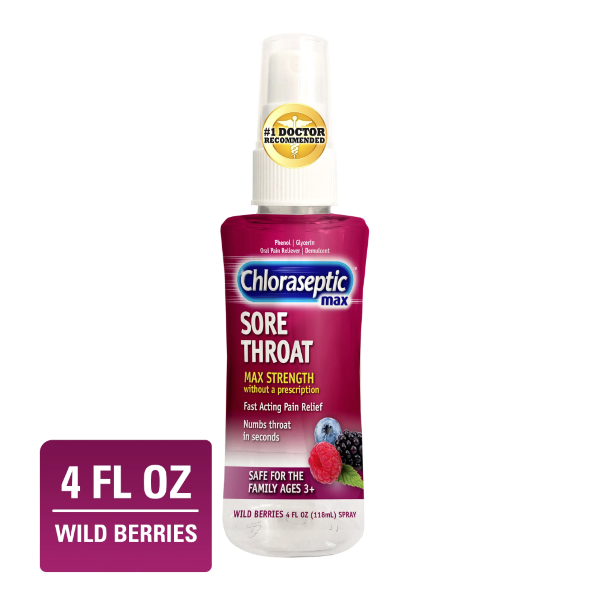 Chloraseptic Max Strength Sore Throat Spray, Wild Berries Flavor Throat Remedy, 4 fl oz - Pharmaful