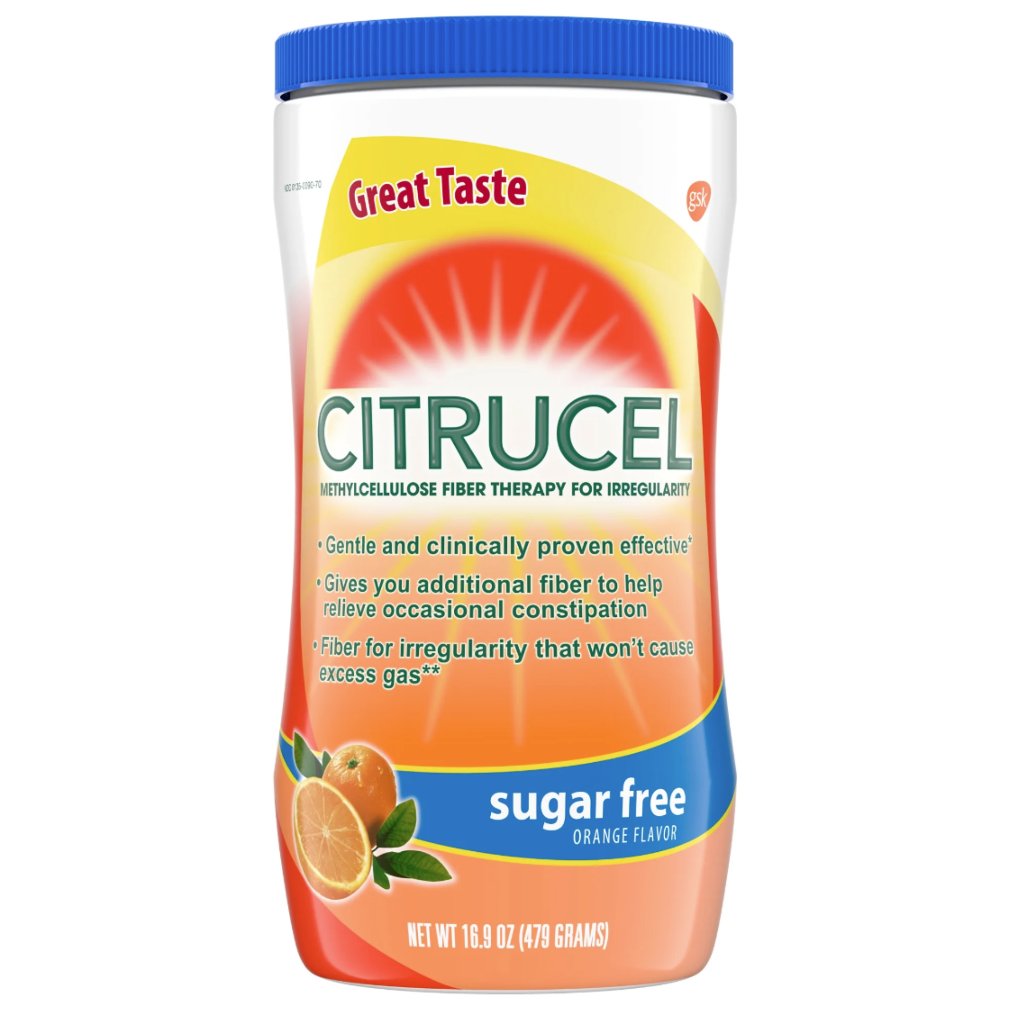 Citrucel Sugar Free Fiber Powder for Occasional Constipation Relief, Orange Flavor - 16.9 Ounces - Pharmaful