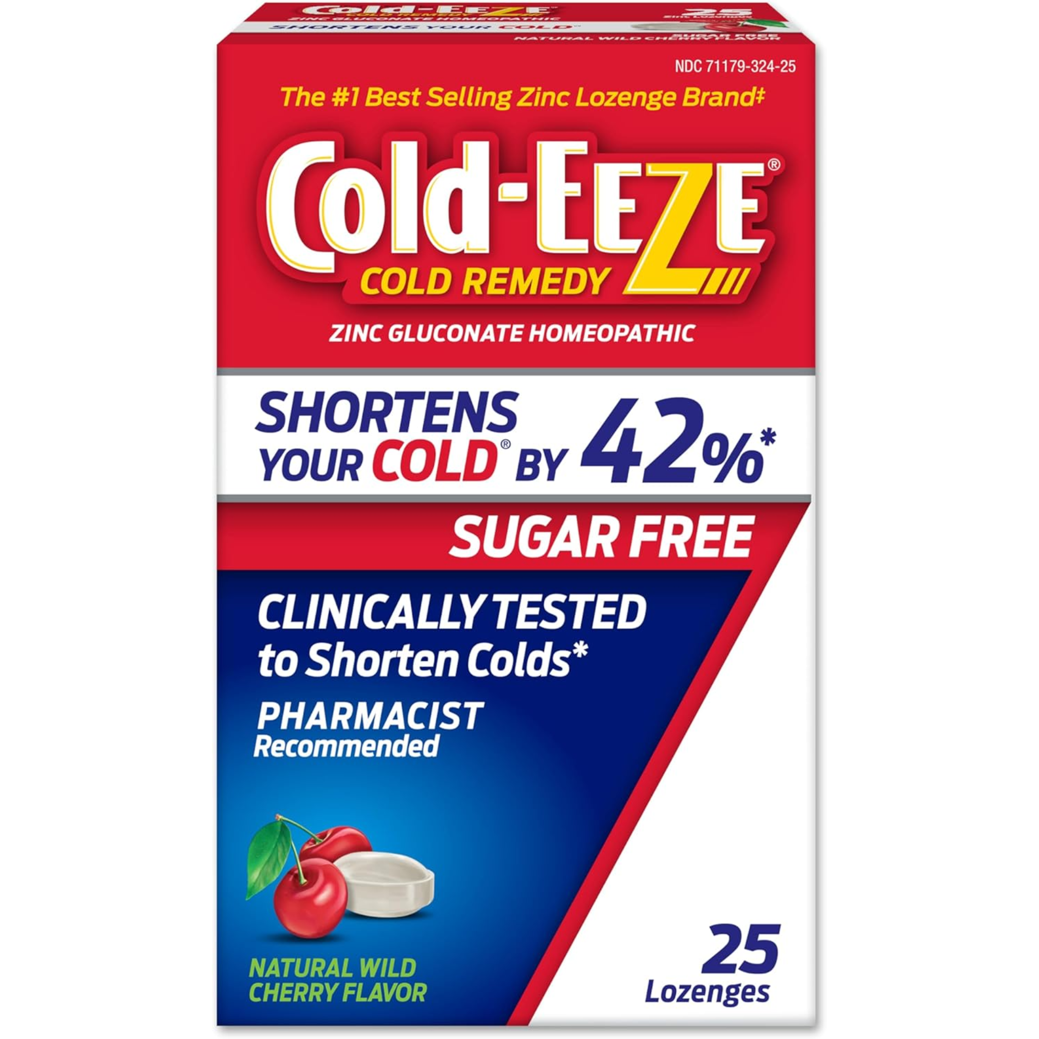 Cold-EEZE, Sugar-Free Zinc Lozenges, Natural Wild Cherry Flavor, Homeopathic Cold Remedy for Cough, Sore Throat, Congestion & Post Nasal Drip Relief, 25 Count