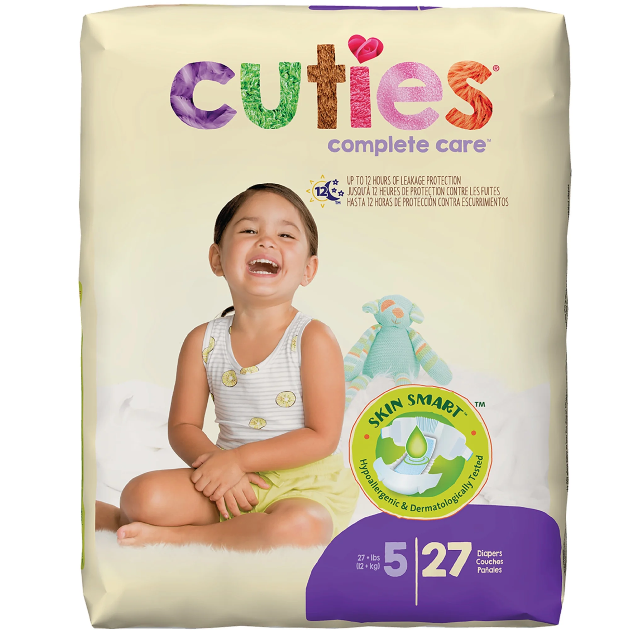 Cuties, Baby Diapers Size 5, Soft and Absorbent with Hypoallergenic Protection, 27 Count