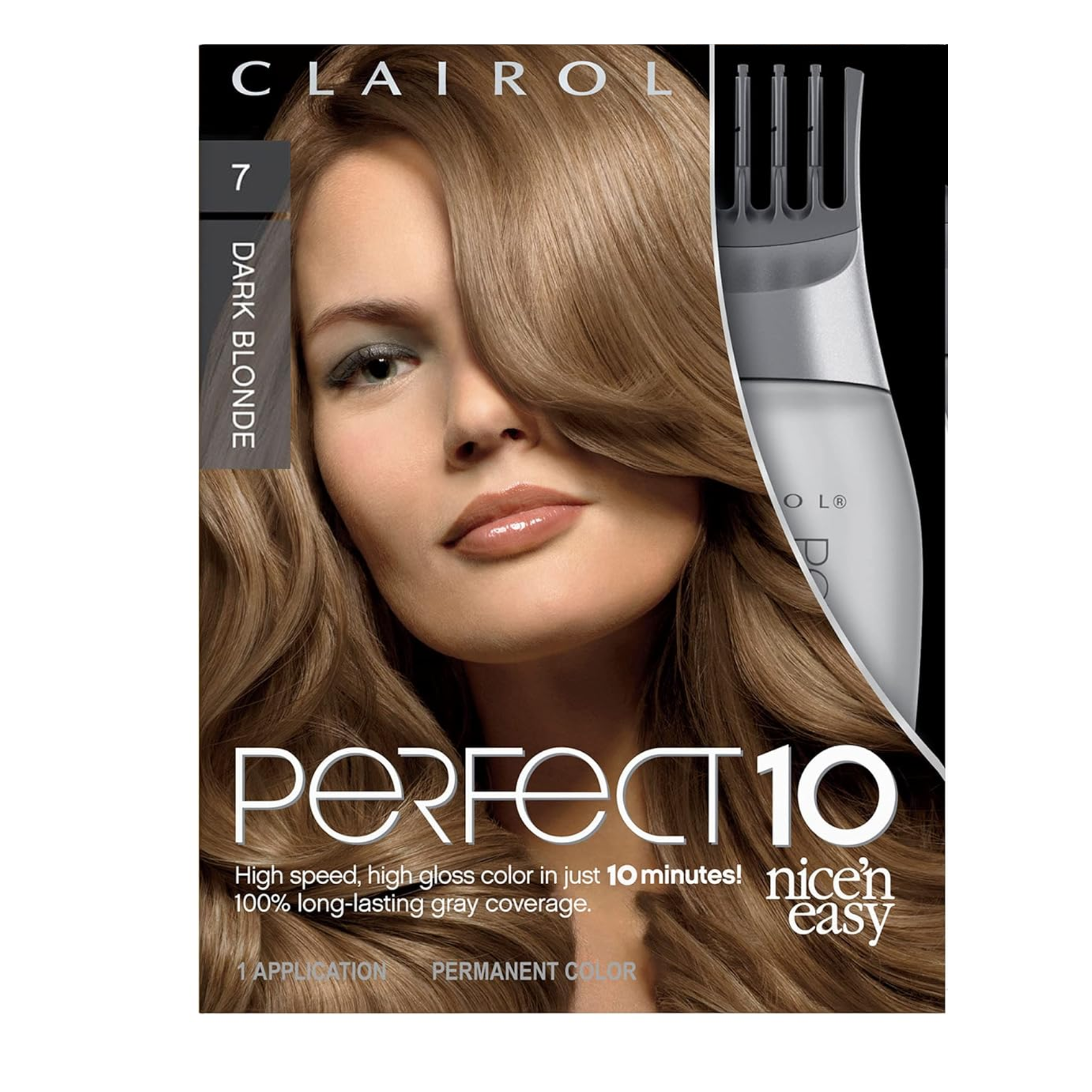 Clairol, Nice 'n Easy Perfect 10 Hair Color, 7 Dark Blonde, Fast and Gentle Permanent Hair Dye, 1 Kit