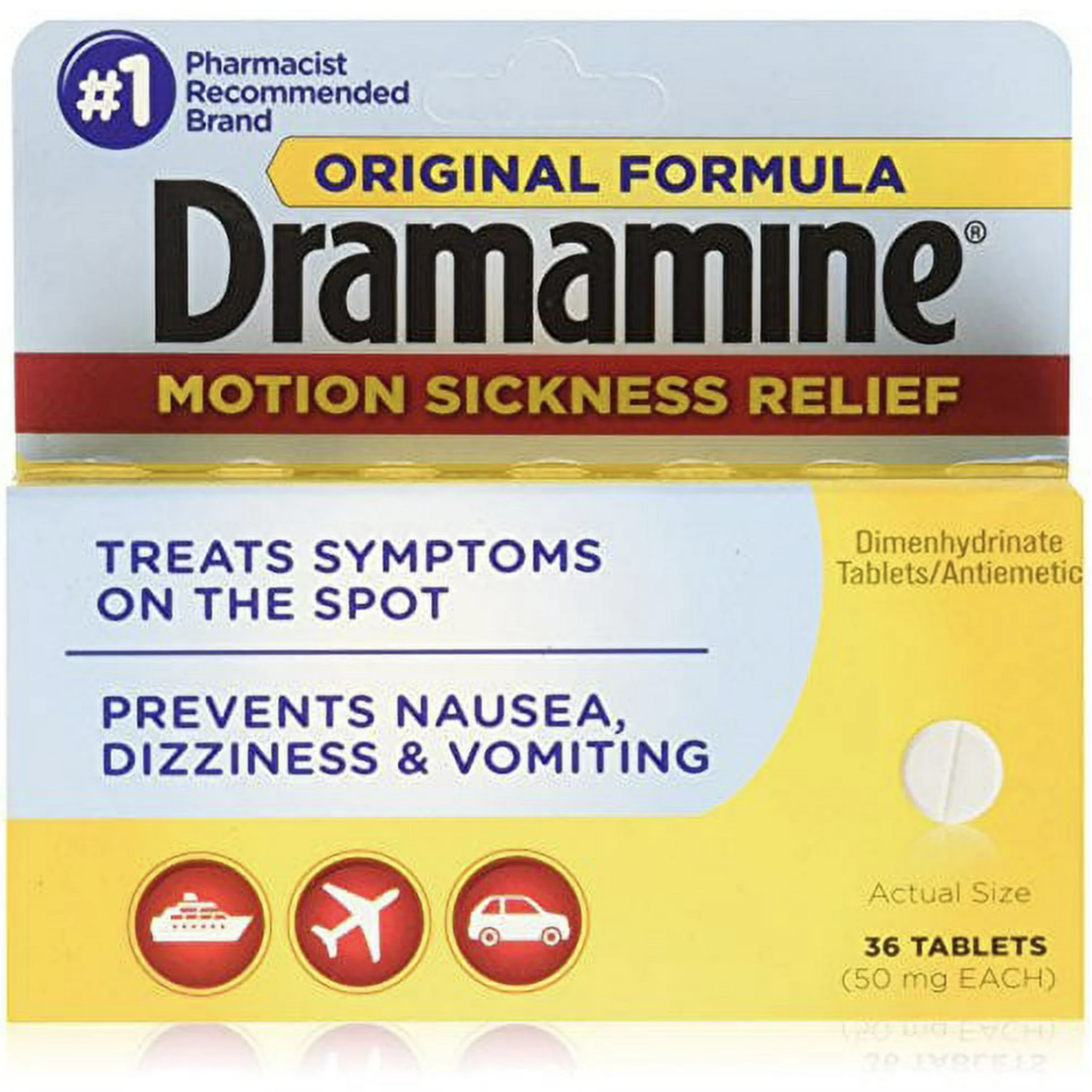 Dramamine Original, Motion Sickness Relief, Sensitive Stomach, 36 Count - Pharmaful