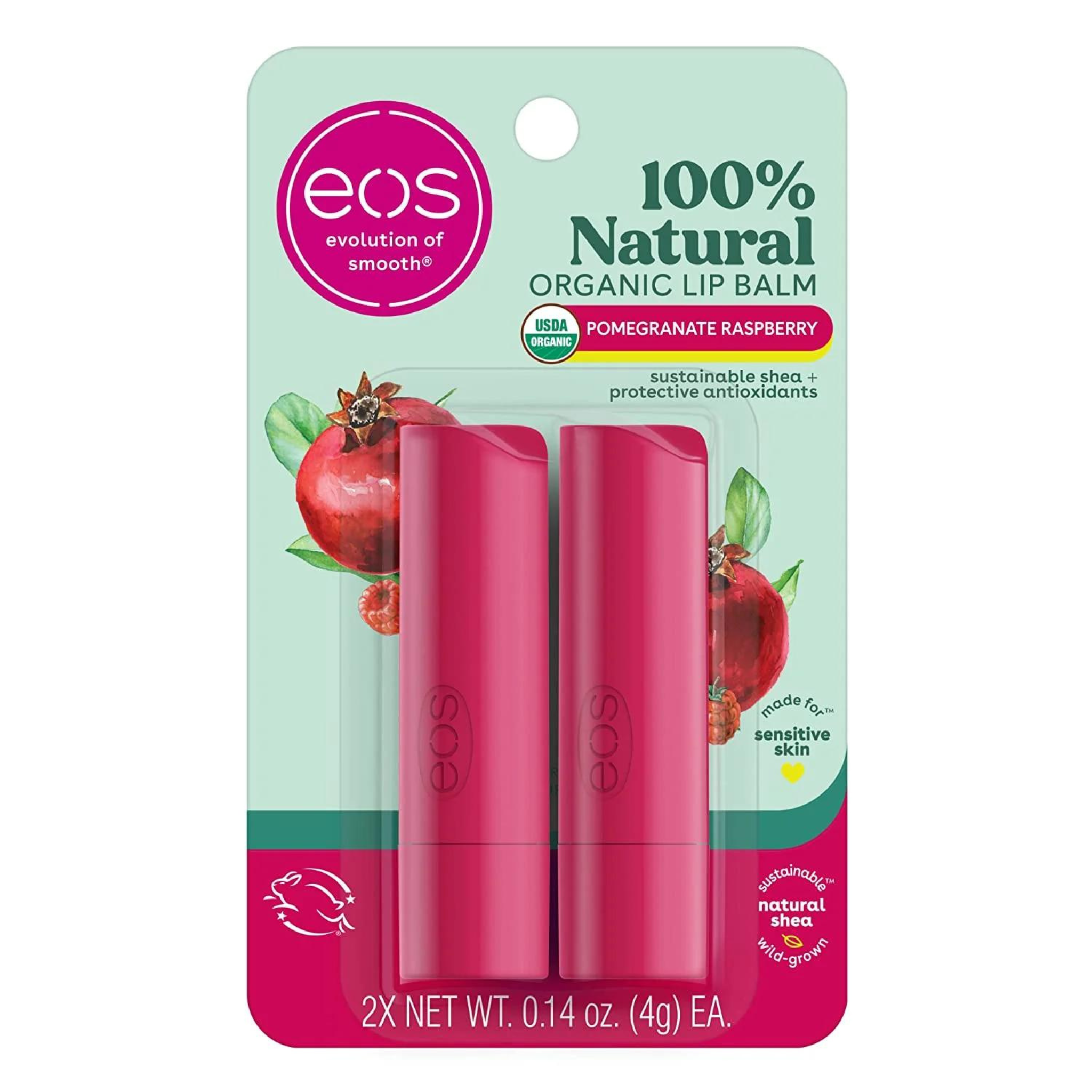 Eos 100% Natural & Organic Lip Balm- Pomegranate Raspberry, Dermatologist Recommended, All-Day Moisture Lip Care, 0.14 Oz - Pharmaful