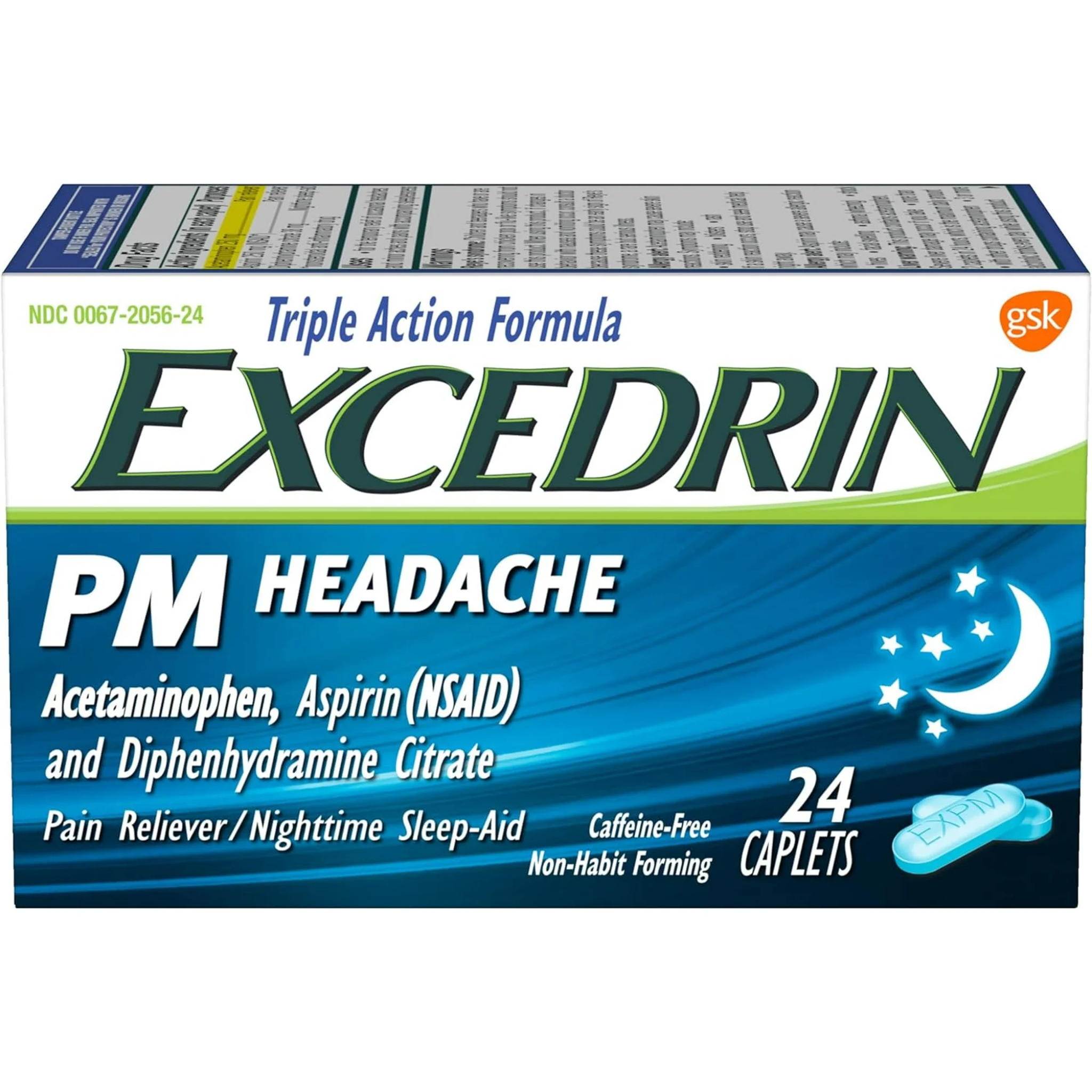Excedrin, PM Pain Reliever and Nighttime Sleep Aid, Fast-Acting Headache Relief with Sleep Support, 24 Capsules