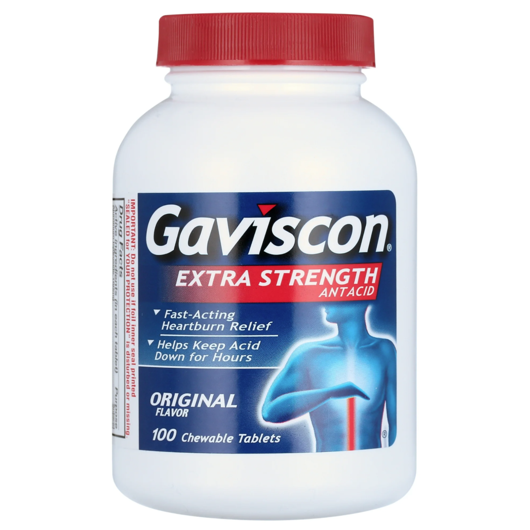 Gaviscon Extra Strength Chewable Antacid Tablets for Heartburn Relief, 100 Count - Pharmaful