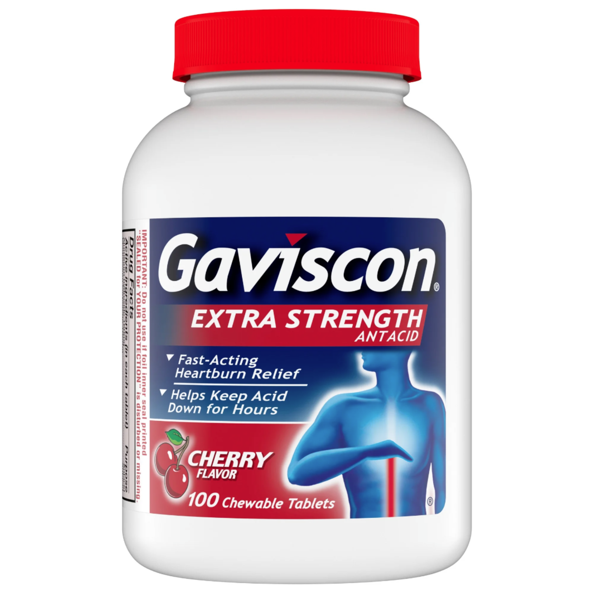 Gaviscon Extra Strength Heartburn Medicine Chewable Tablets, Cherry, 100 Count - Pharmaful