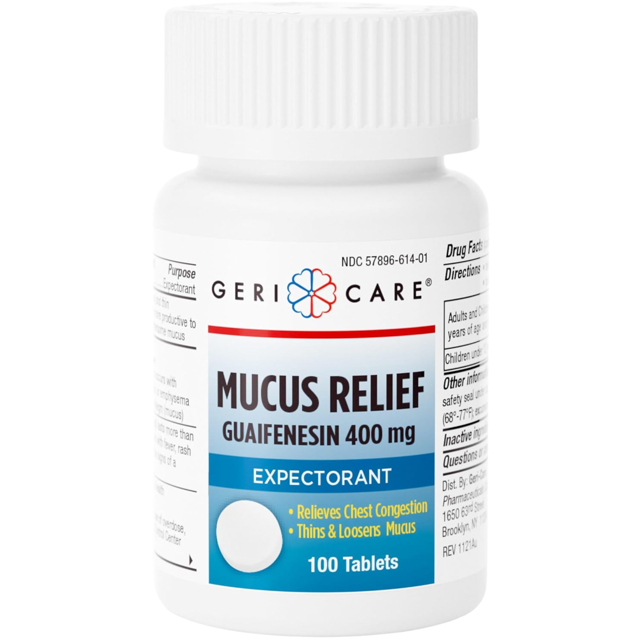 Geri-Care, Mucus Relief Tablets, Expectorant for Chest Congestion Relief with Guaifenesin 400mg, Easy-to-Swallow Formula, 100 Count