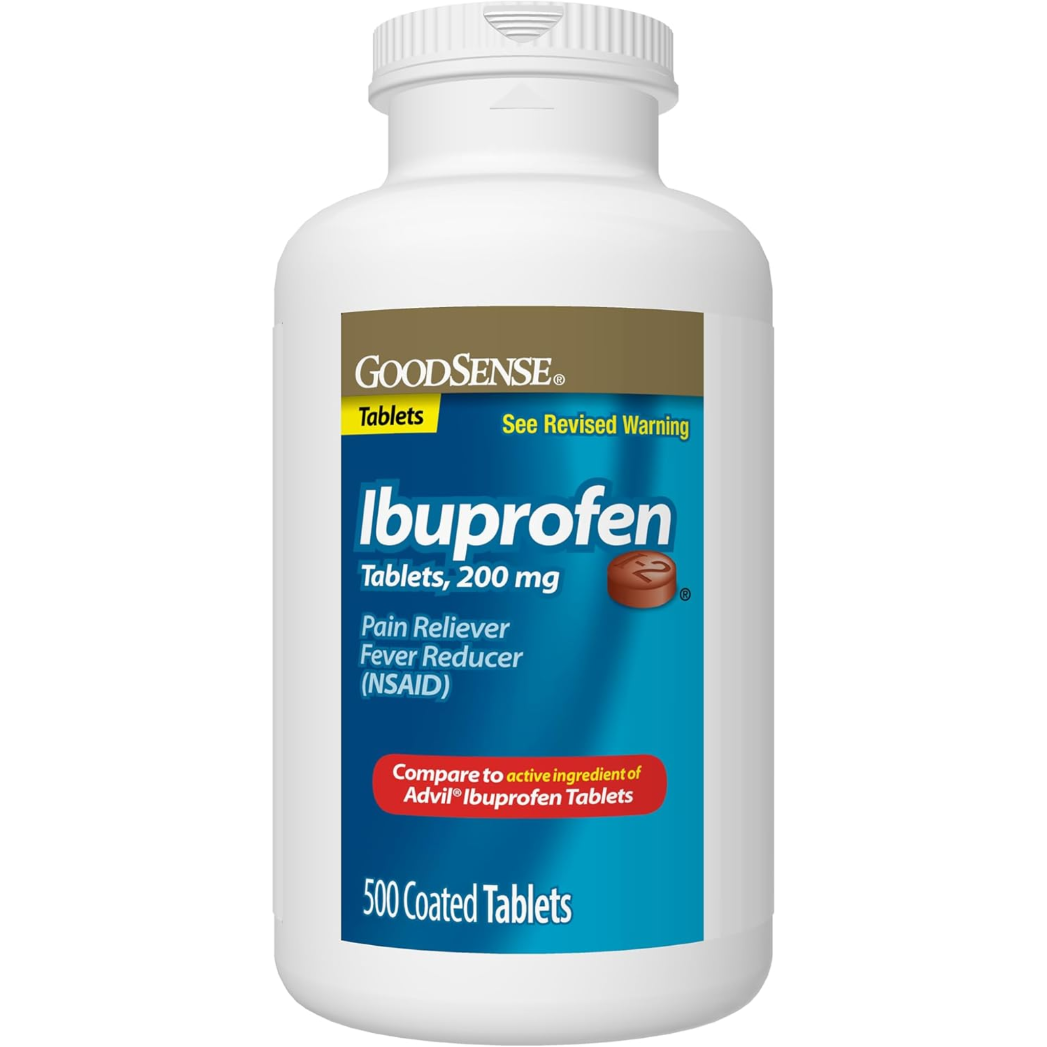 GoodSense, 200 mg Ibuprofen Tablets, Pain Relief and Fever Reducer with Long-Lasting Effectiveness, 500 Count