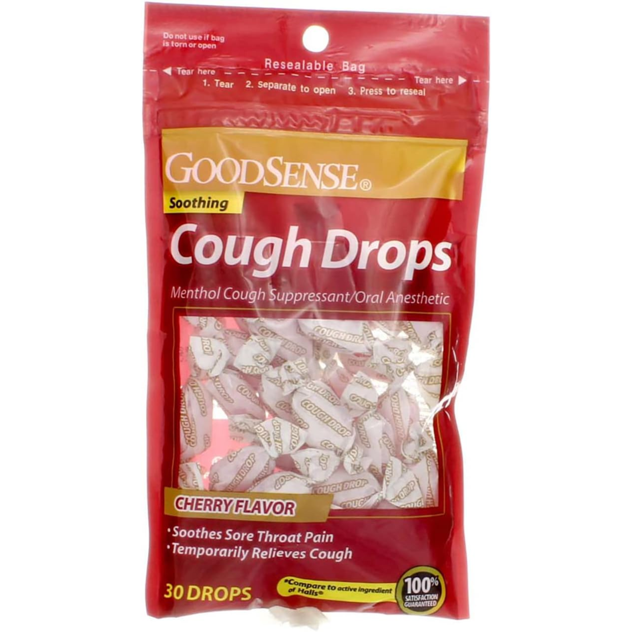 GoodSense, Cough Drops Cherry, Soothing Menthol Flavor Lozenges for Temporary Relief, 30 Count