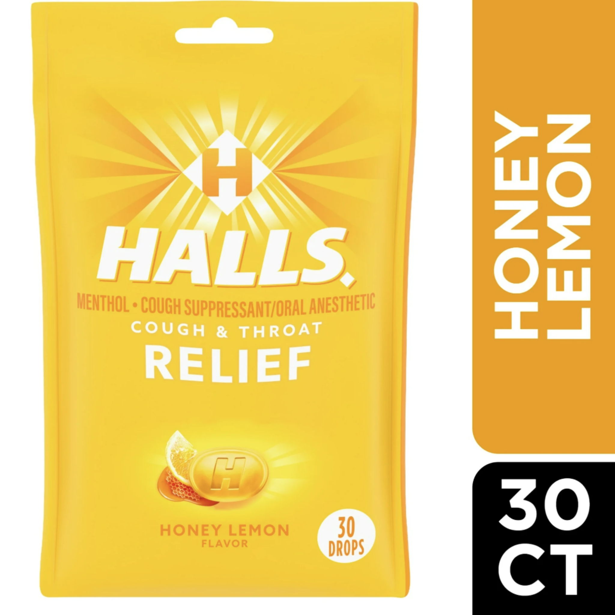 Halls Relief Honey Lemon Cough Drops, 30 Drops - Pharmaful