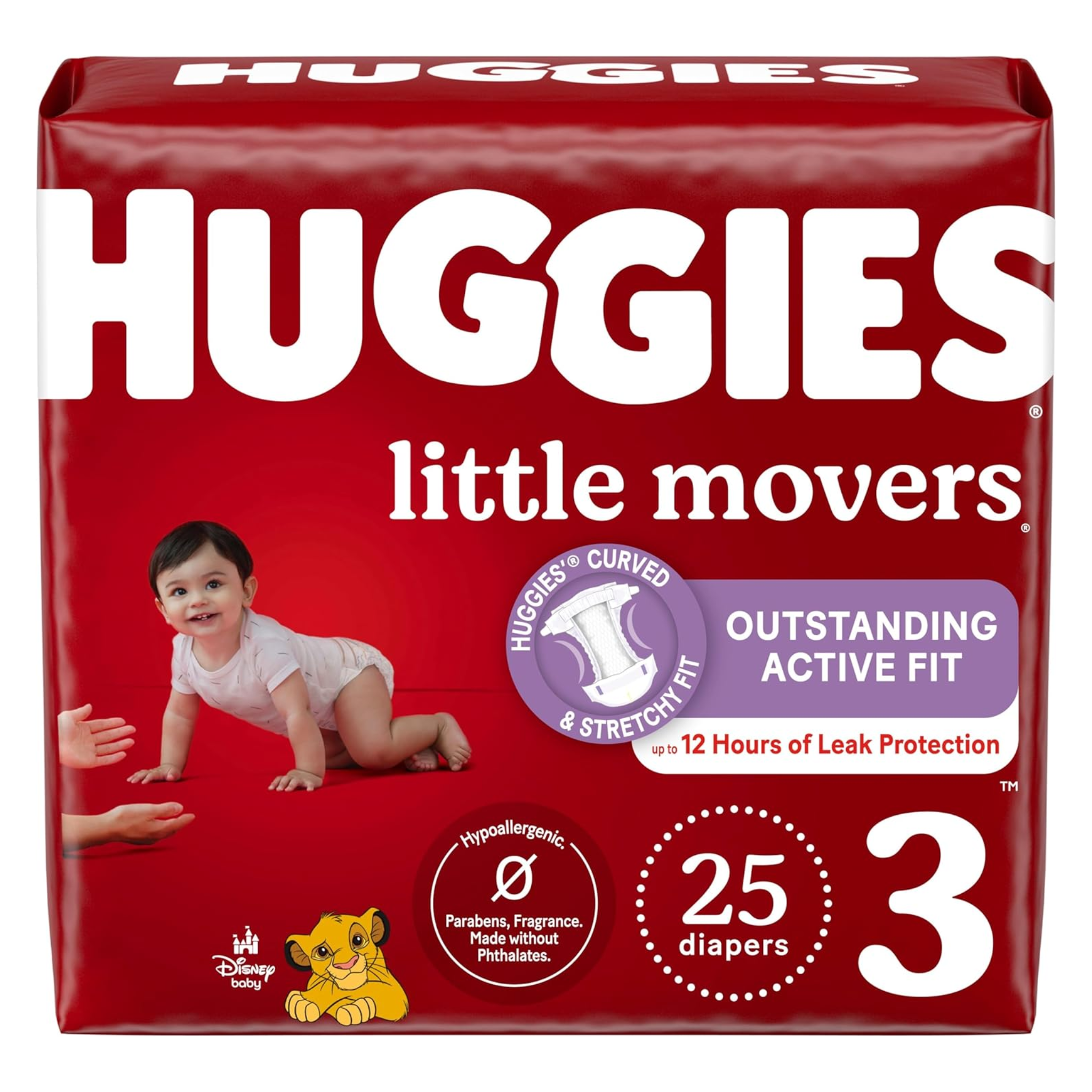 Huggies, Little Movers Baby Diapers, Secure Fit for Active Babies, Size 3 (16-28 lbs), 25 Count