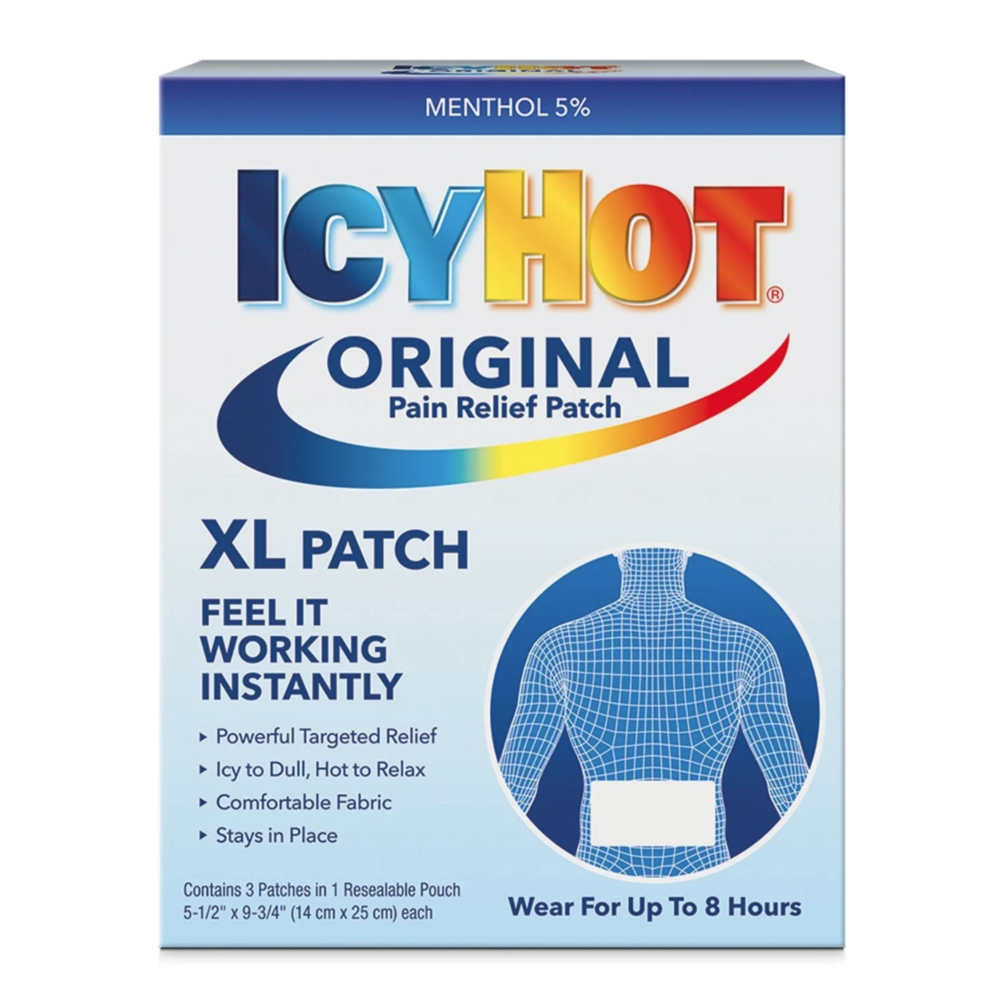 Icy Hot Original Topical Pain Reliever Patches, Numbing Cream and Muscle Rub Alternative, 5% Menthol, XL, 3 Count - Pharmaful