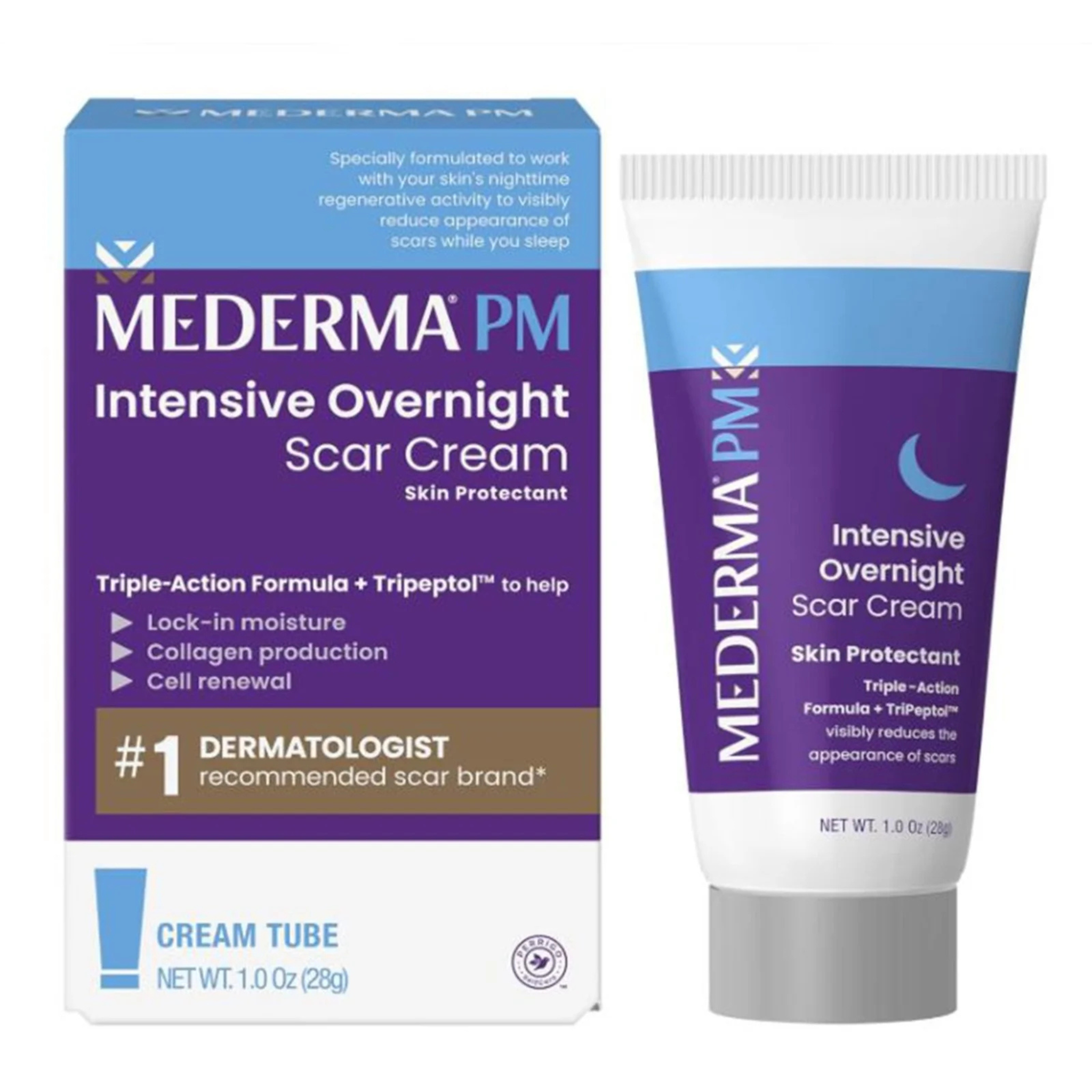 Mederma PM Intensive Overnight Scar Cream, Works with Skin's Nighttime Regenerative Activity, Clinically Shown to Make Scars Smaller and Less Visible, 1 Pack Cream Tube - 1.0 Oz - Pharmaful
