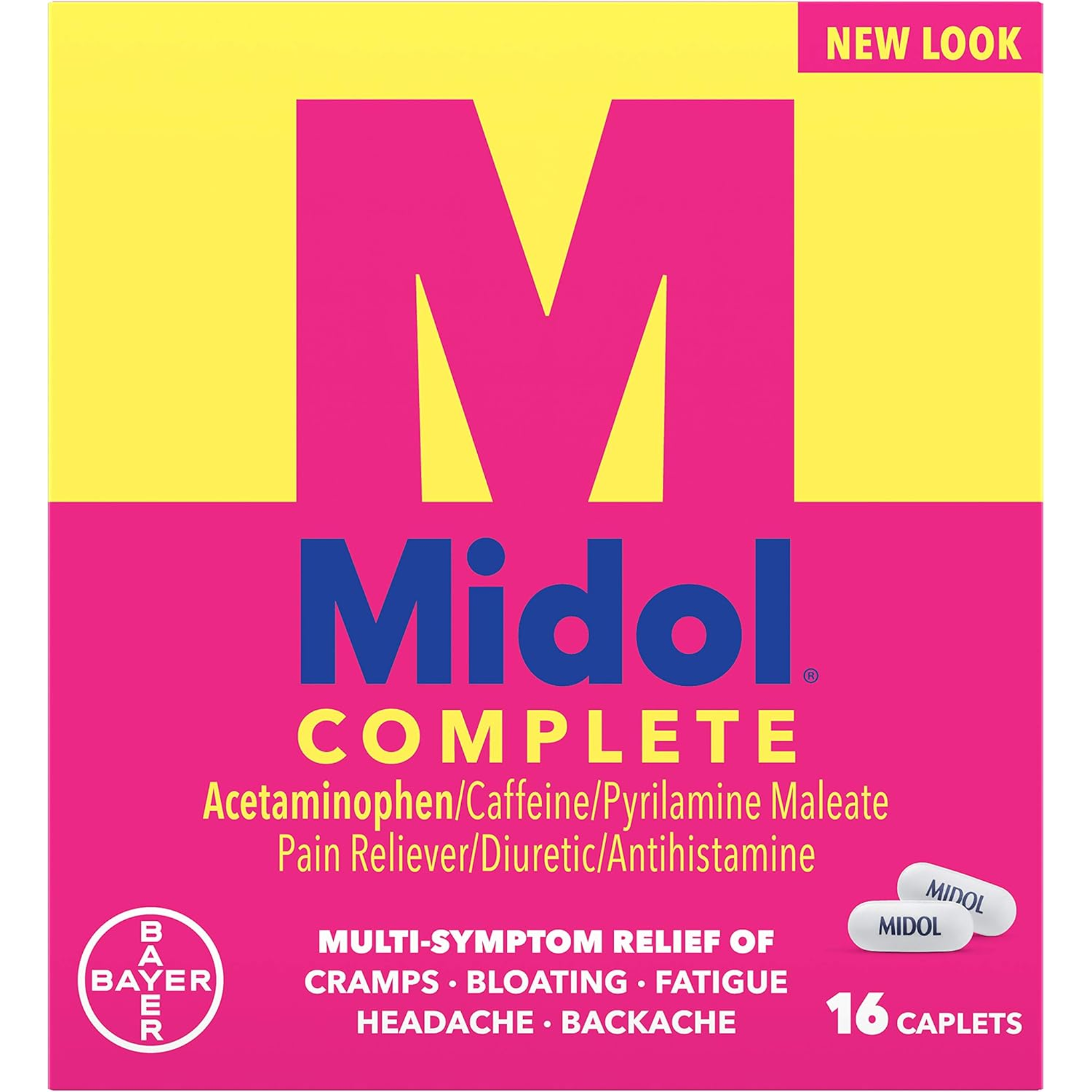 Midol, Menstrual Period Symptoms Relief, Caplets with Acetaminophen and Caffeine for Cramp and Bloat Support, 16 Count