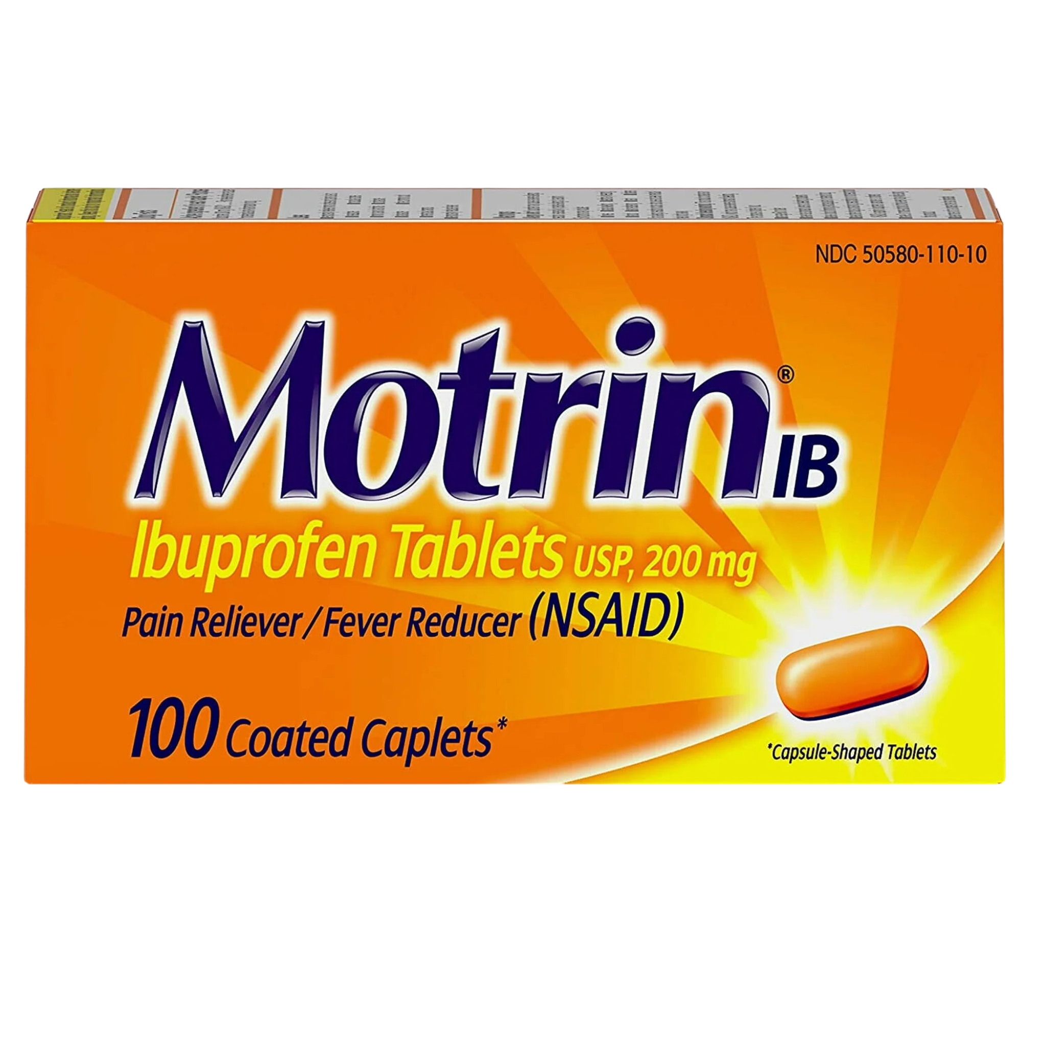 Motrin IB, Ibuprofen Tablets, Pain & Fever Relief with Anti-Inflammatory Support, 200 mg, 100 Count