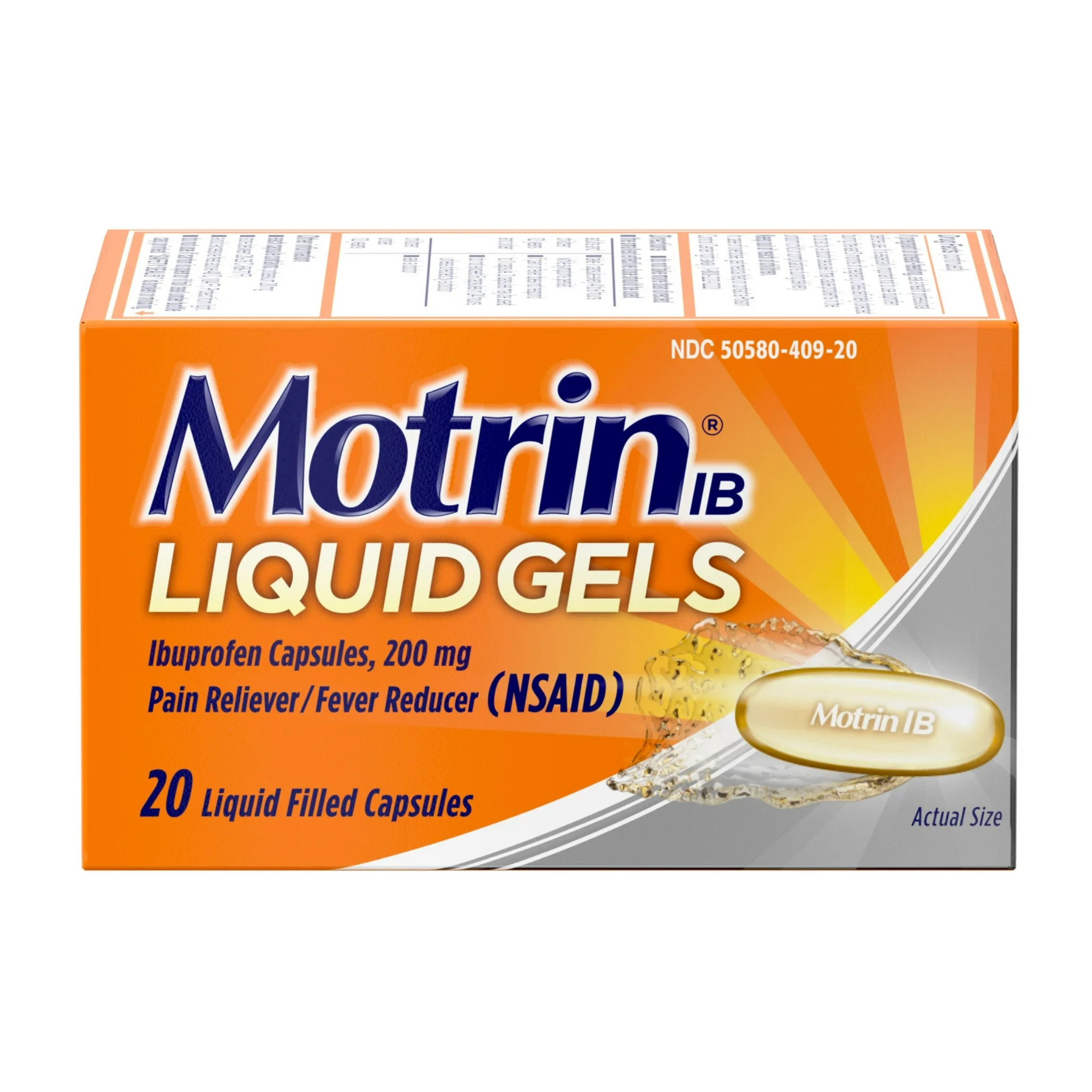 Motrin IB, Liquid Gels with Ibuprofen 200mg, Fast-Acting Pain and Fever Relief, 20 Count