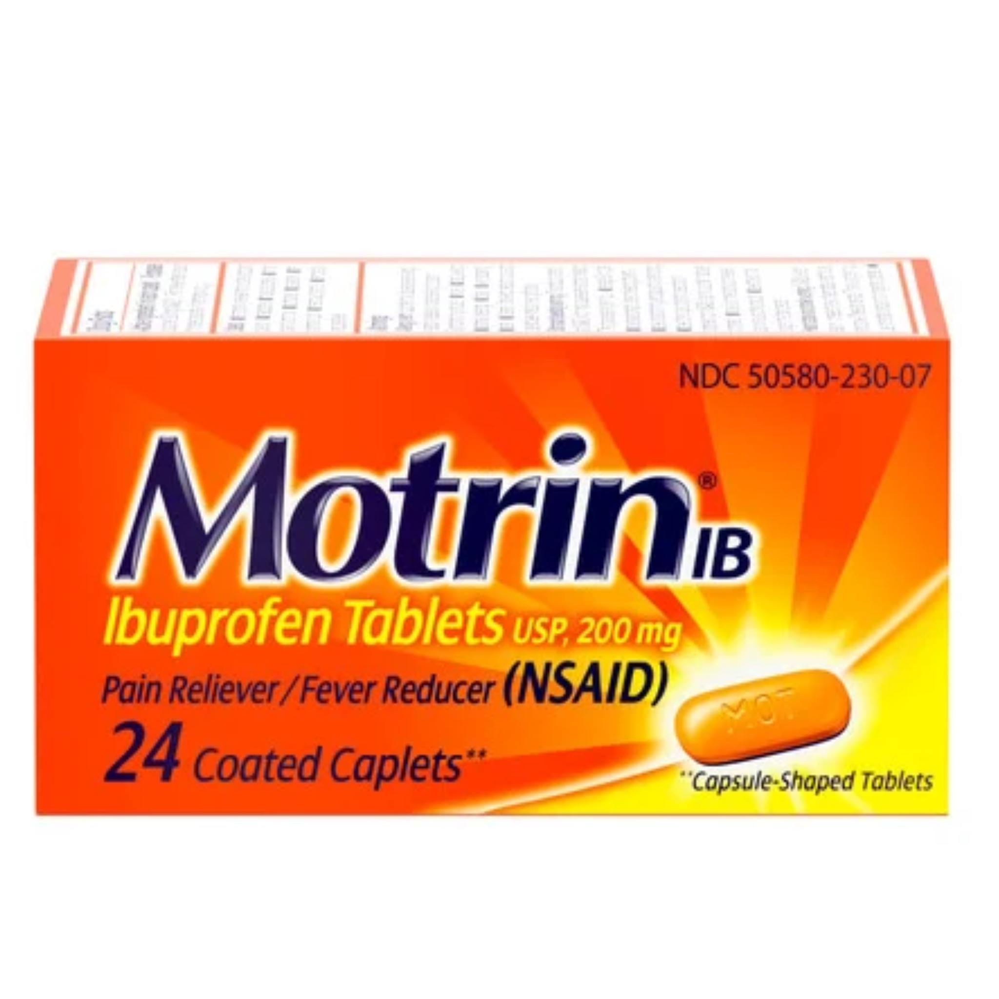 Motrin, Ibuprofen 200 mg Tablets, Pain Relief and Fever Reducer, Fast and Effective Formula, 24 Count