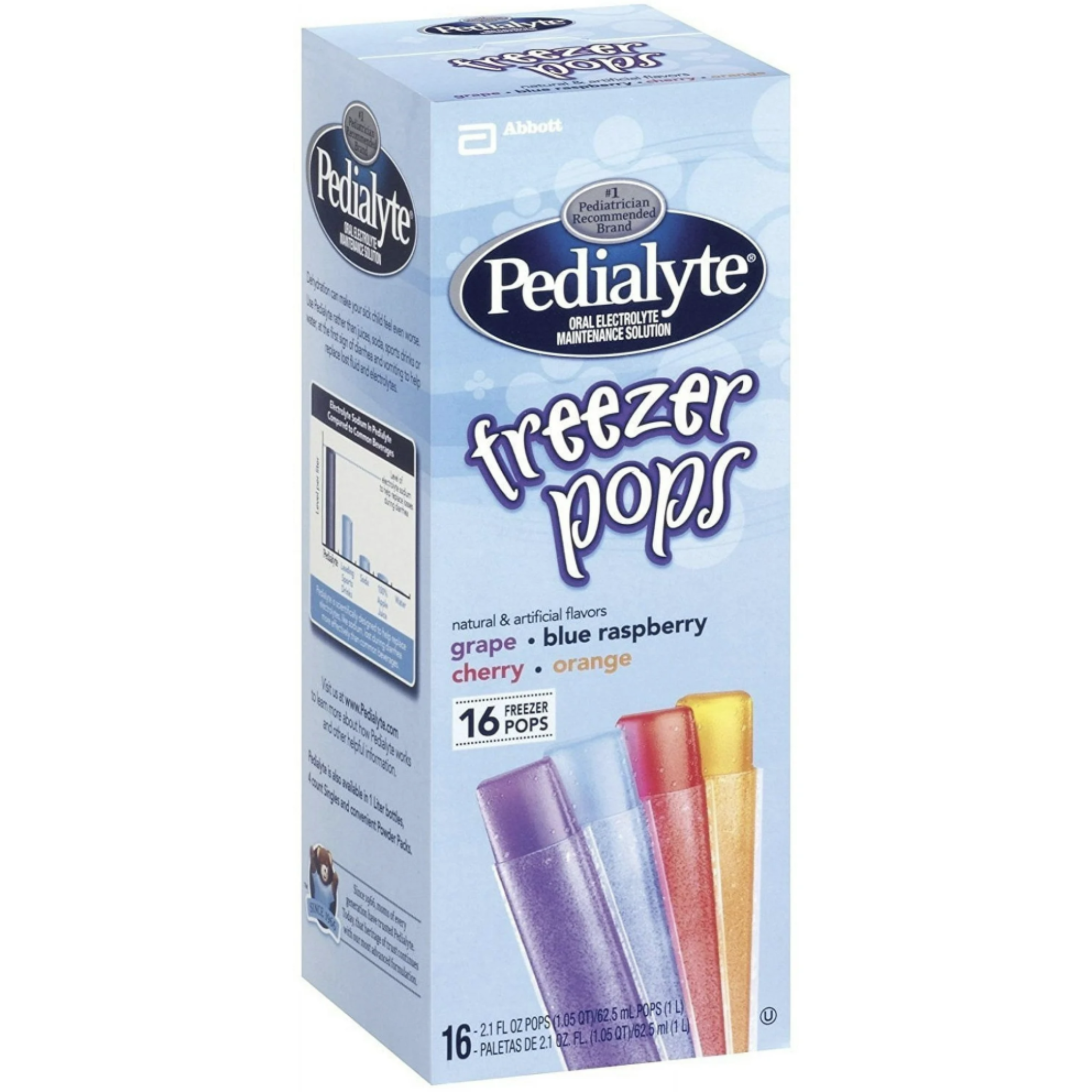 Pedialyte Freezer Pops Assorted Flavors, Electrolyte Supplements., 2.1 oz , 16 Count - Pharmaful