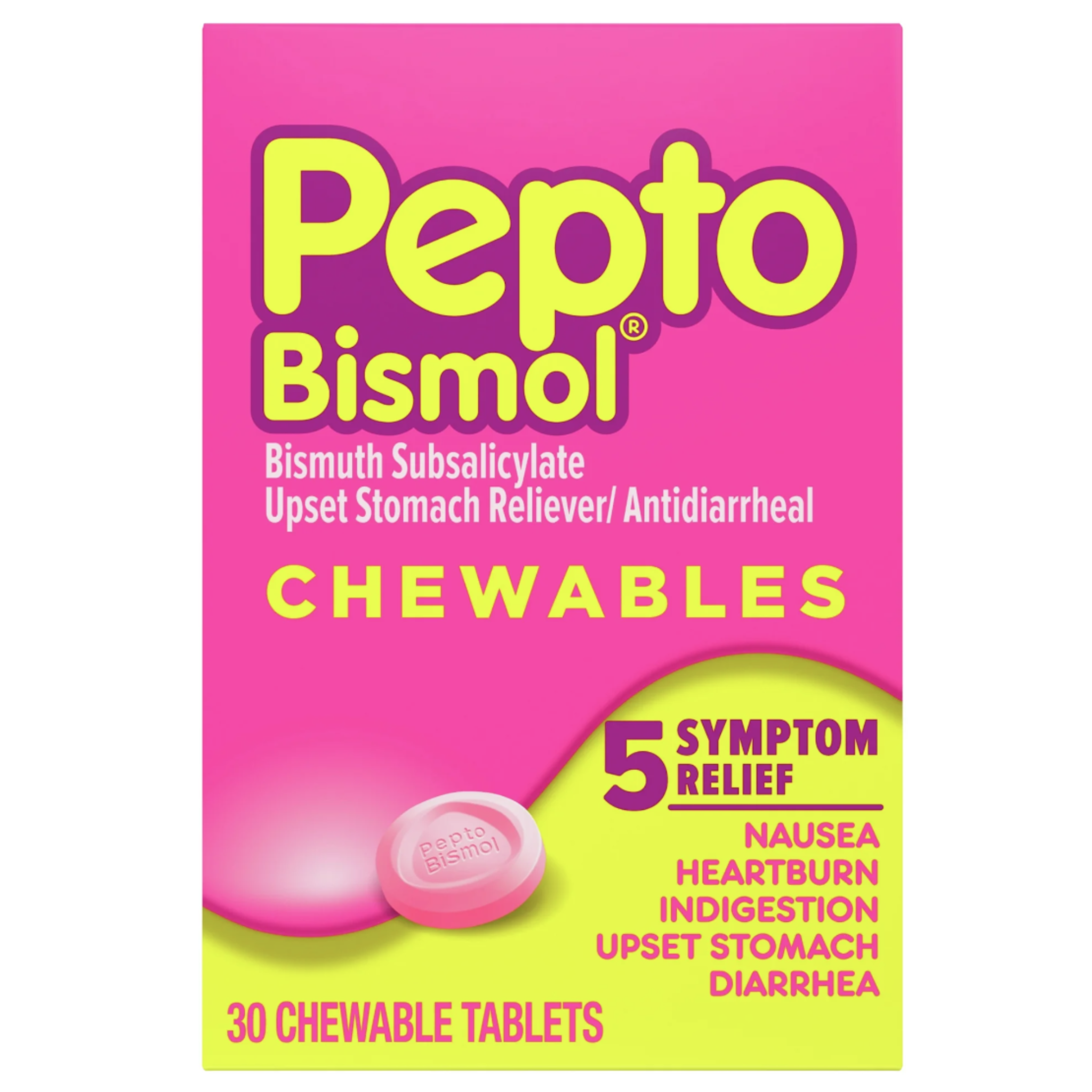 Pepto Bismol Chewable Tablets Upset Stomach & Diarrhea Relief, over-The-Counter Medicine, Orig 30 Ct - Pharmaful
