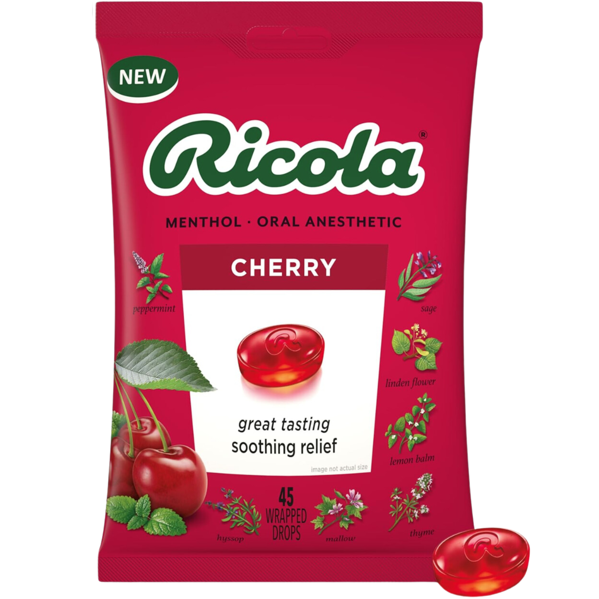 Ricola Cherry Throat Drops | Delicious Throat Refreshment & Oral Anesthetic, 45 Count - Pharmaful