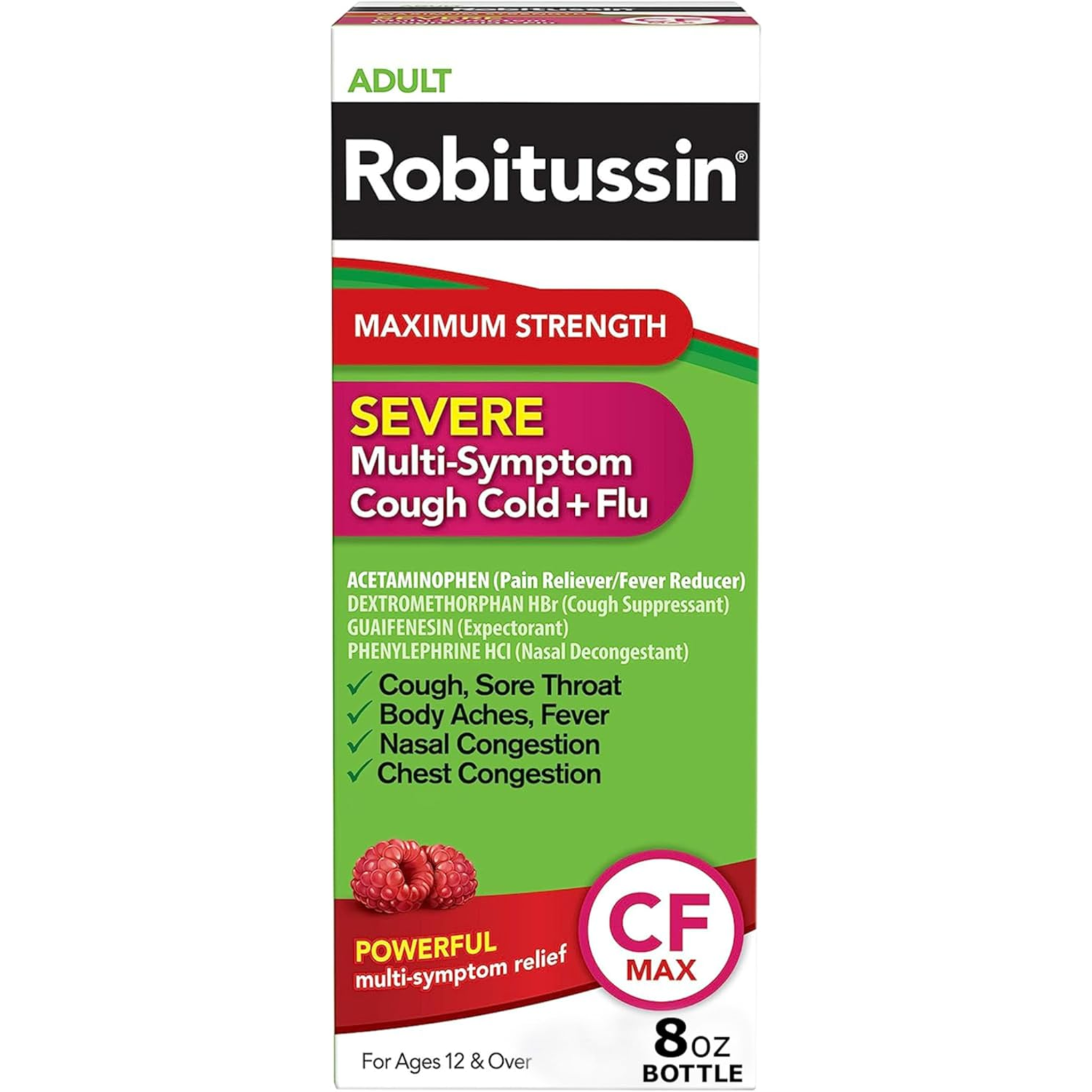 Robitussin, CF Max Severe Multi-Symptom Relief, Cough, Cold and Flu Medicine for Adults, Fast-Acting Liquid Formula, 8 fl oz