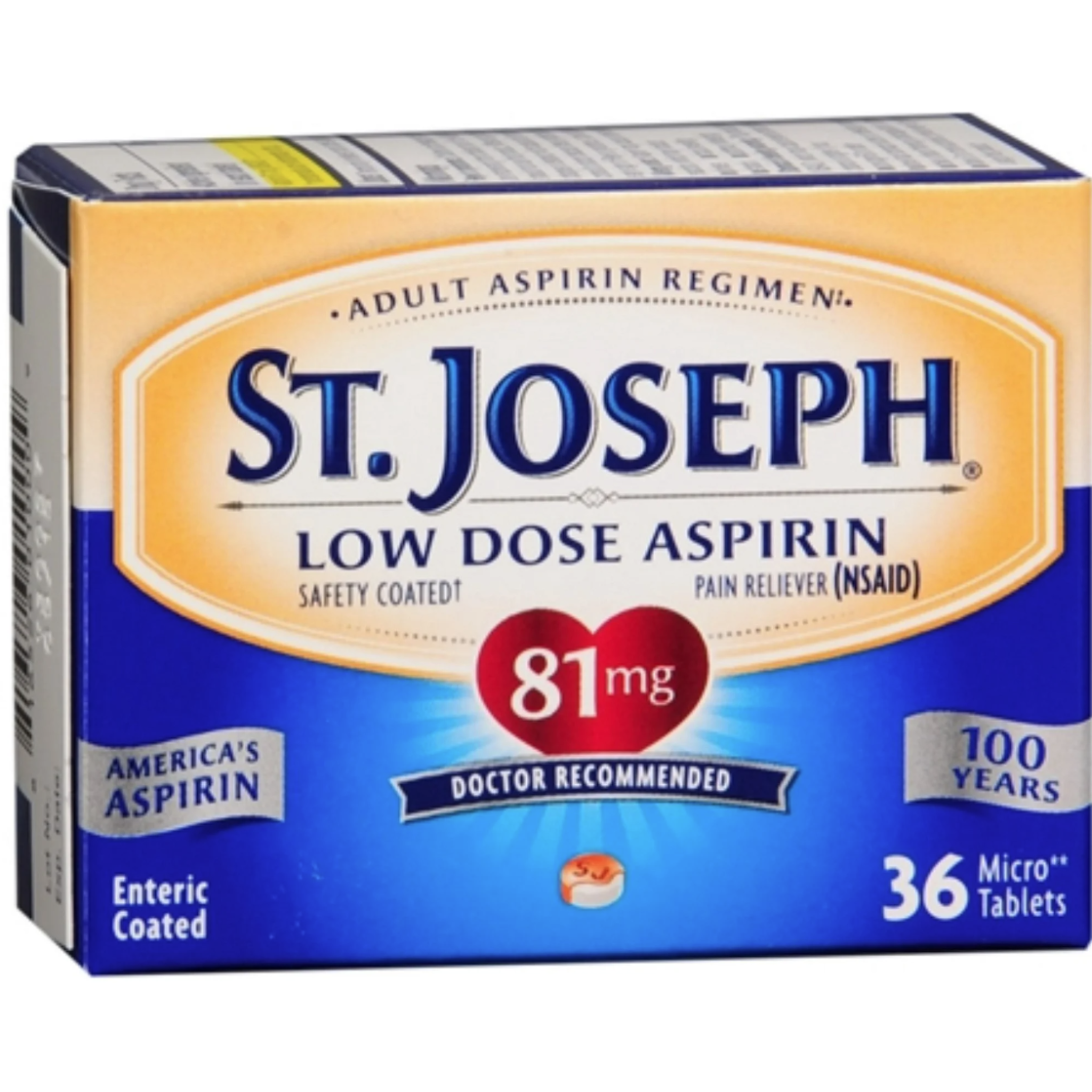 St. Joseph Low Dose Enteric Safety Coated Pain Relieving Aspirin 81mg, 36 Ct. - Pharmaful