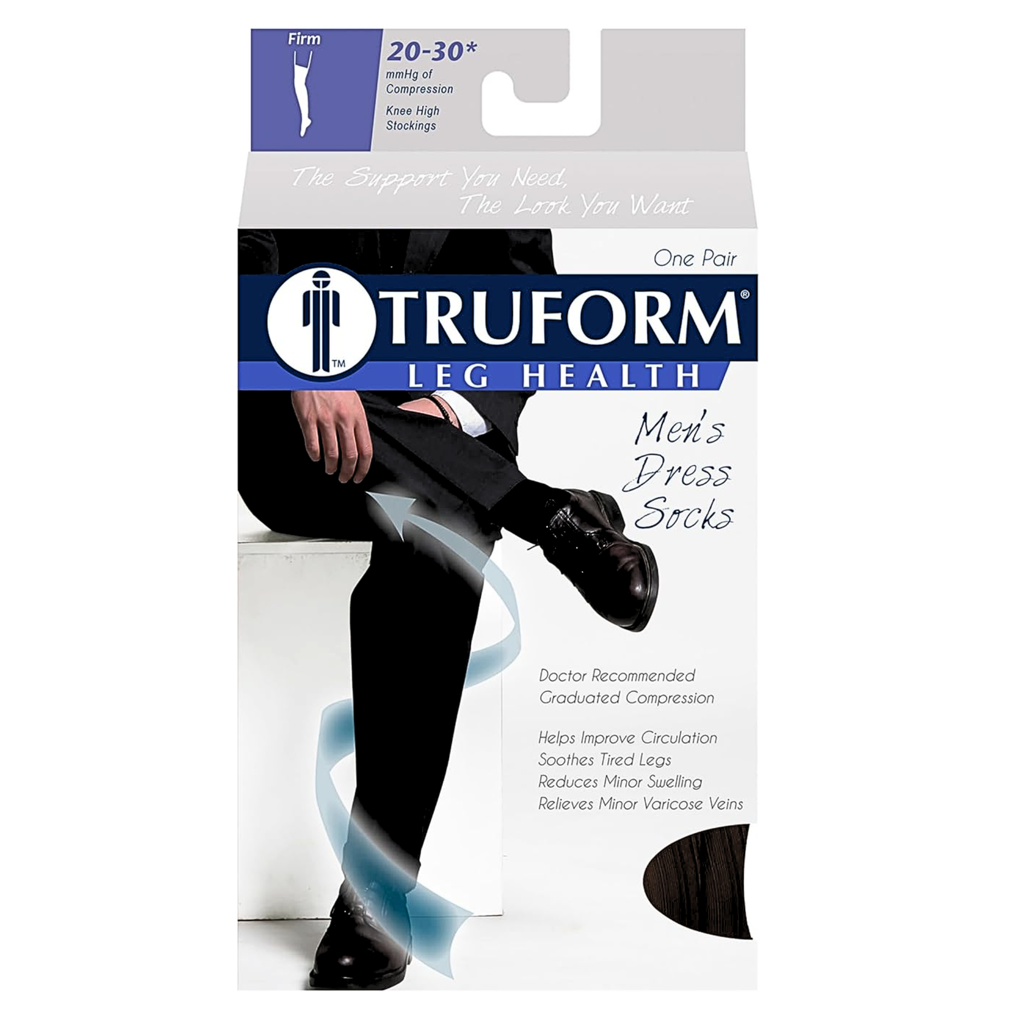 Truform, Men’s Knee High Dress Socks, 20-30 mmHg Firm Compression for Circulation, Medium, Black
