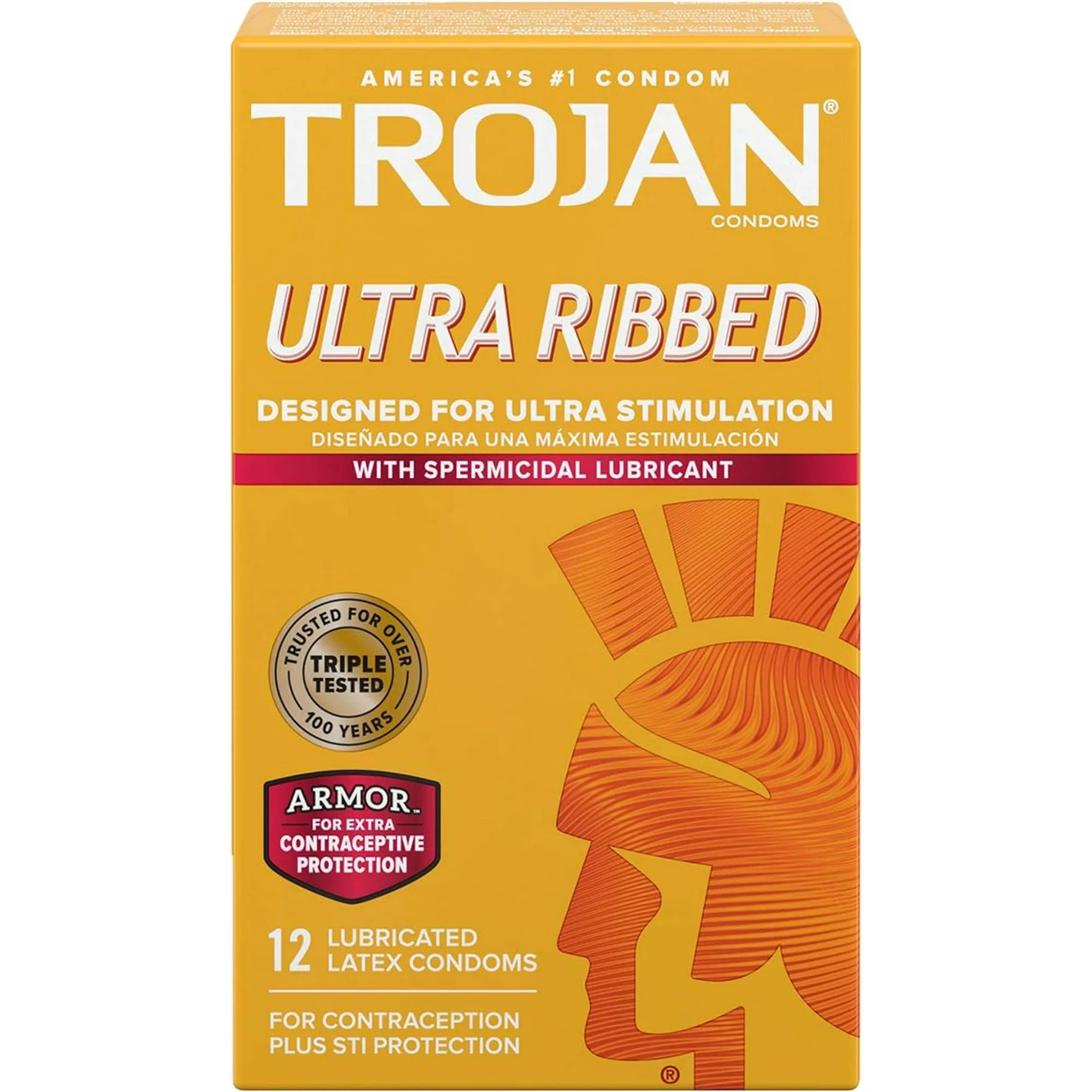 TROJAN Stimulations Ultra Ribbed Spermicidal Condoms, 12 Count - Pharmaful