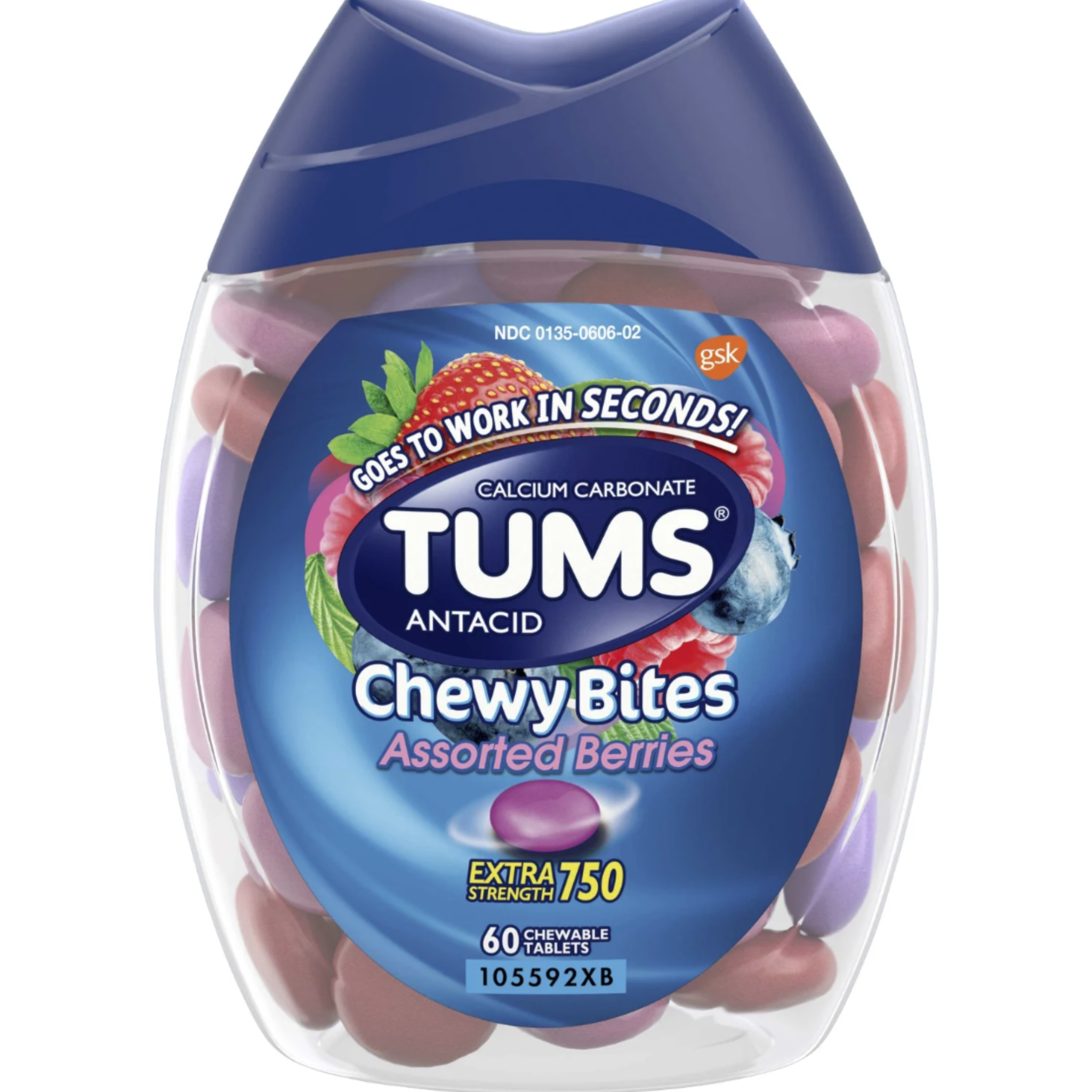 Tums Chewy Bites Heartburn Relief Chewable Antacid Tablets, Berry, 60 Ct - Pharmaful