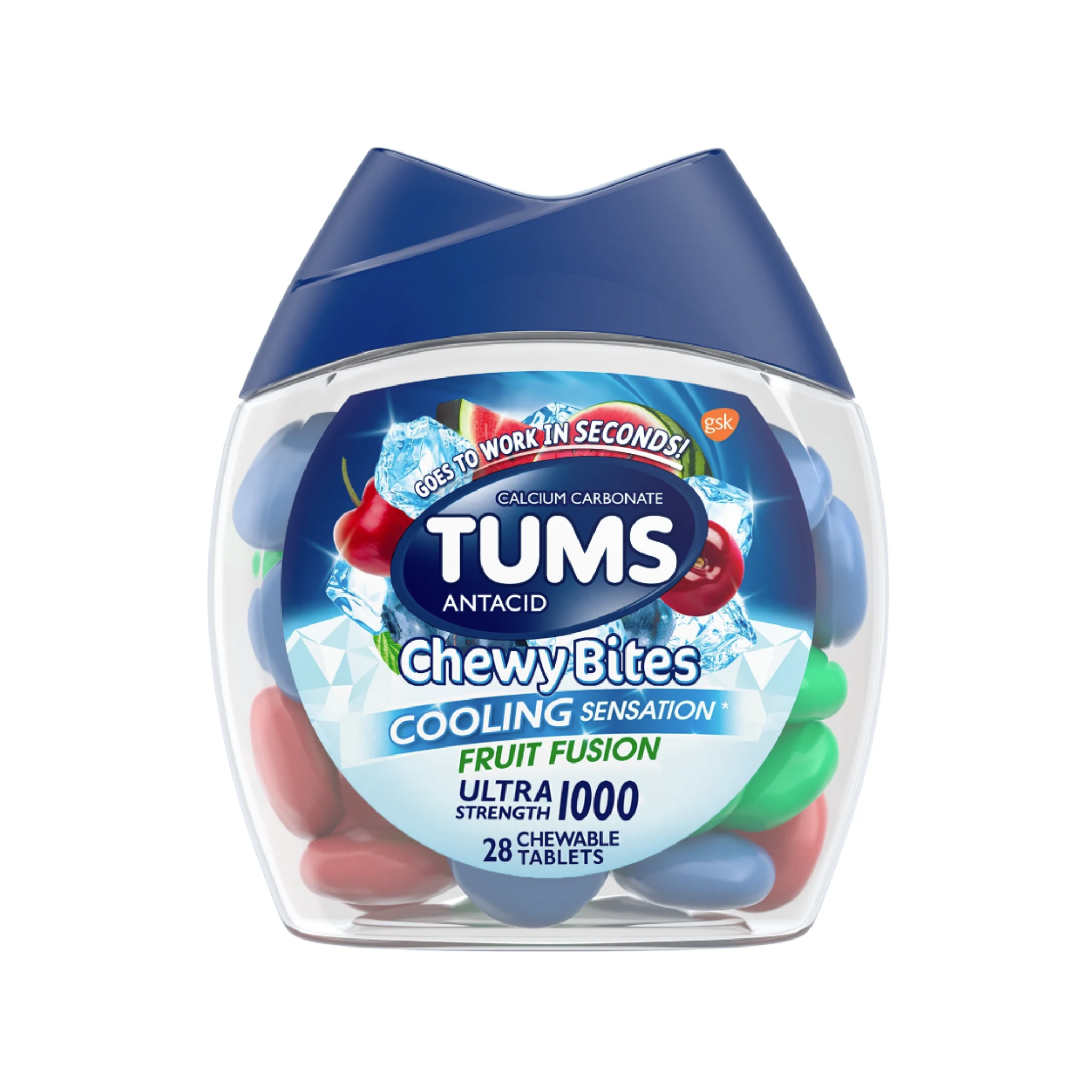 Tums Chewy Bites Ultra Strength Heartburn Relief Chews, Fruit Fusion, 28 Count - Pharmaful
